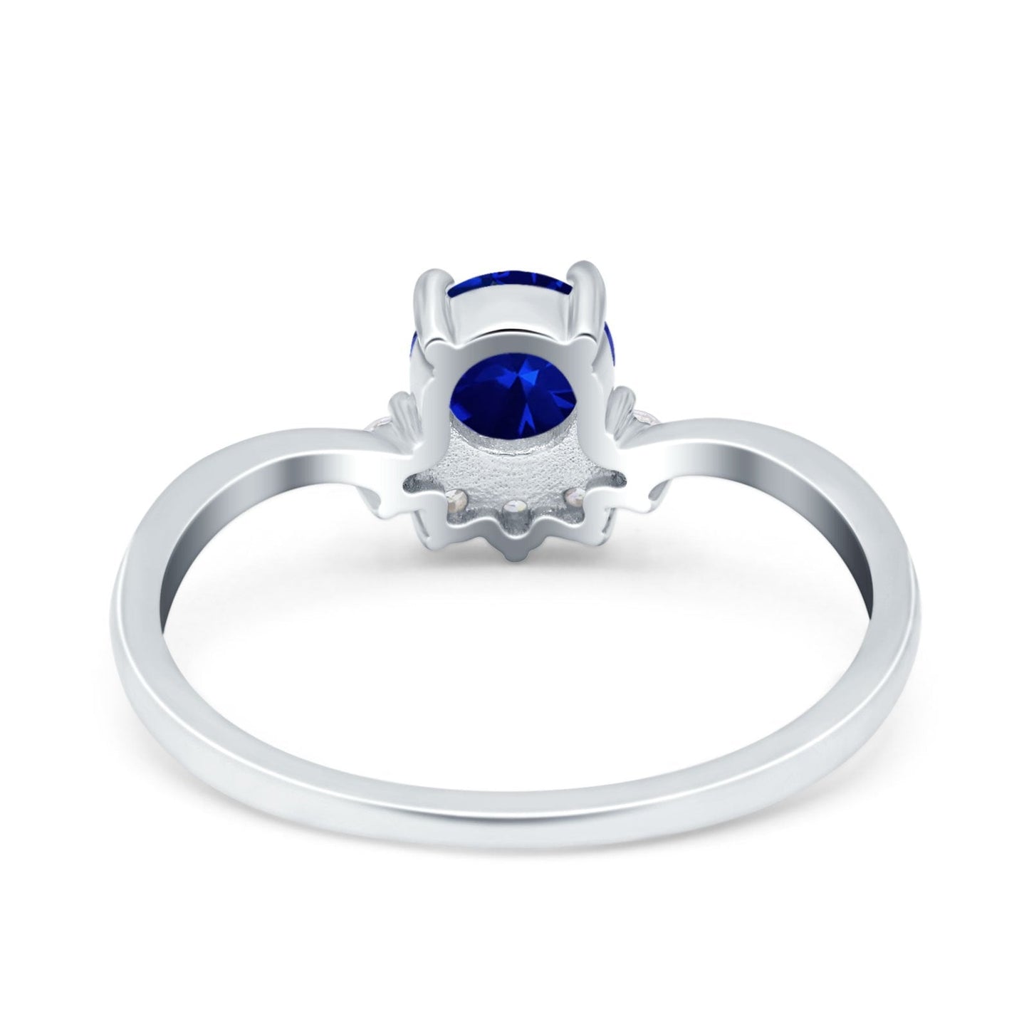 Art Deco V Chevron Engagement Ring Round Simulated Blue Sapphire CZ