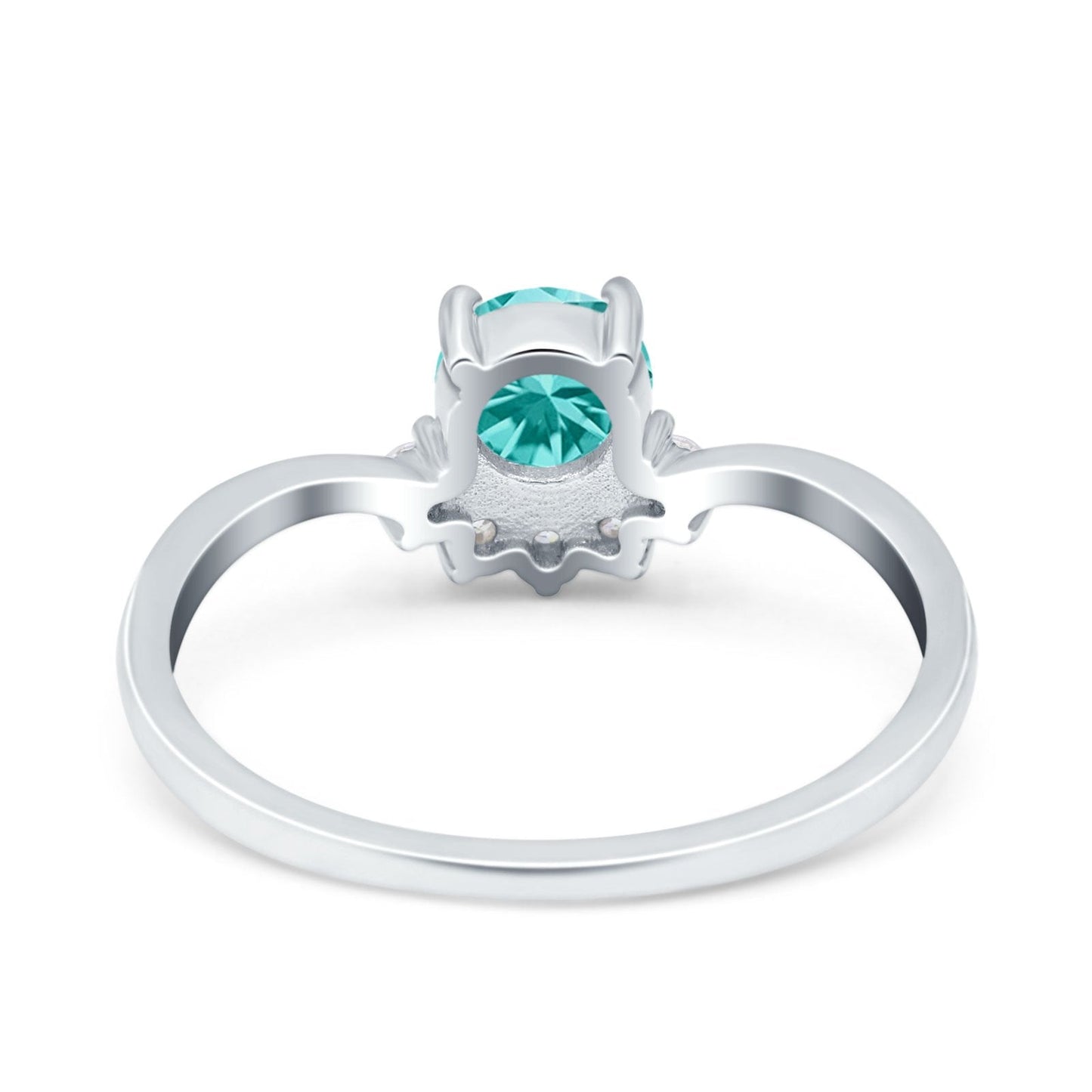 Art Deco V Chevron Engagement Ring Round Simulated Paraiba Tourmaline CZ