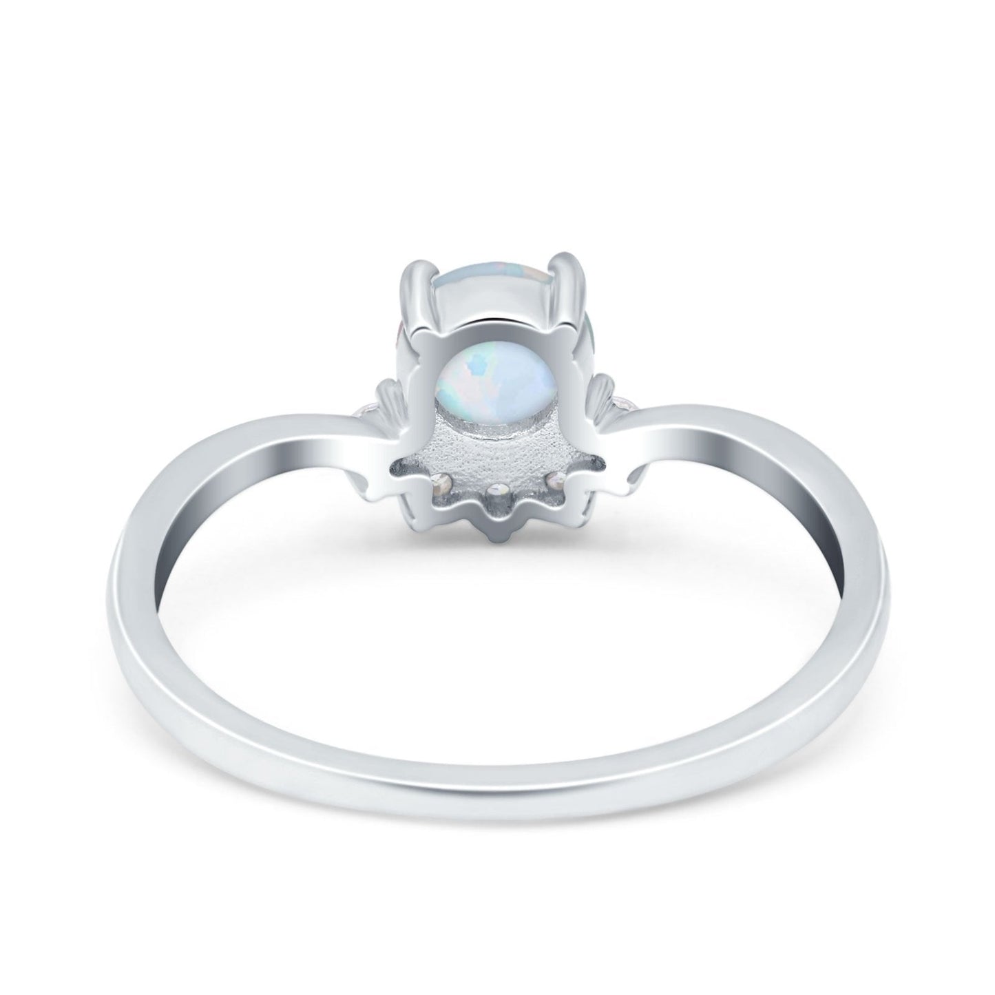 Art Deco V Chevron Engagement Ring Round Lab Created White Opal