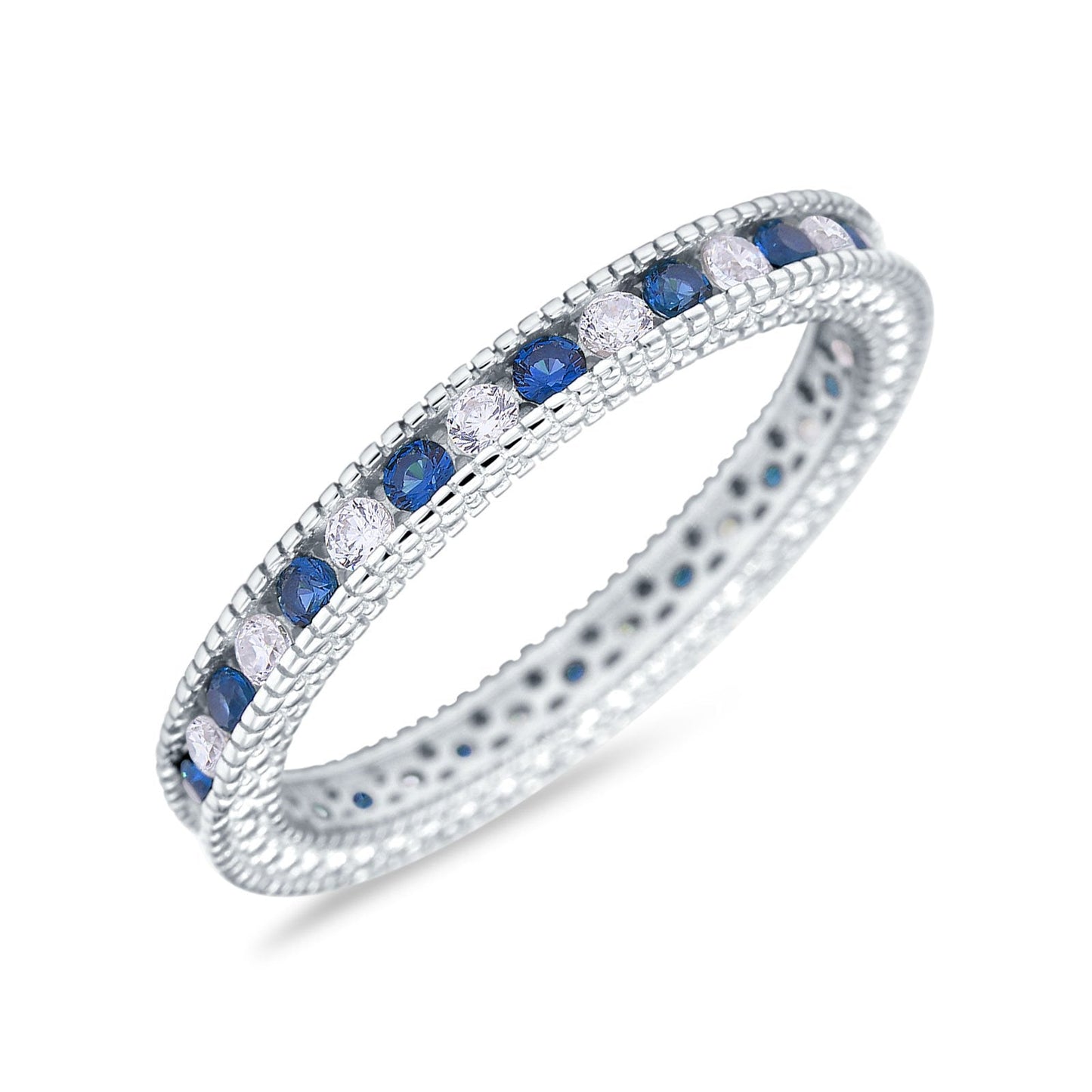 Art Deco Full Eternity Stackable Wedding Ring Simulated Blue Sapphire CZ