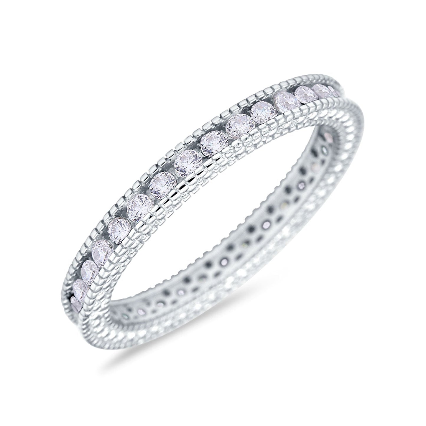 Art Deco Full Eternity Stackable Wedding Ring Simulated CZ