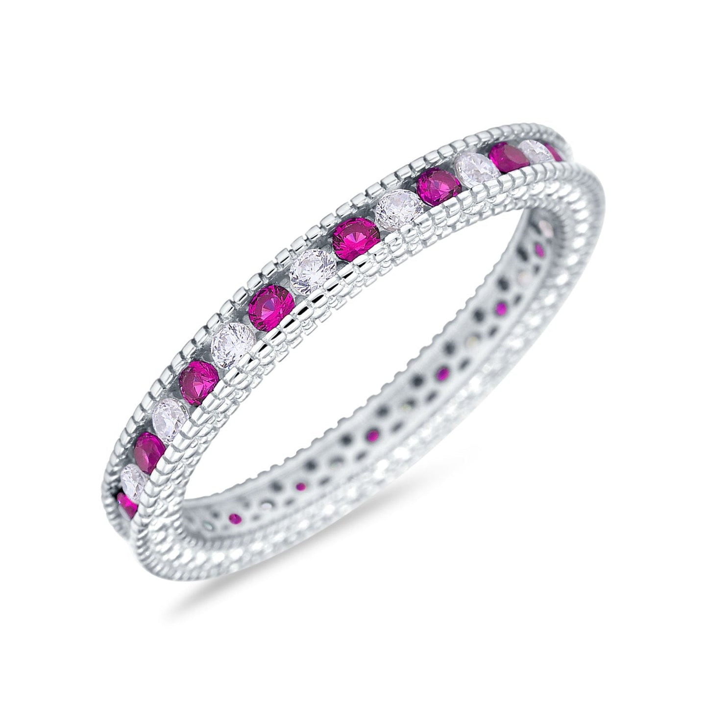 Art Deco Full Eternity Stackable Wedding Ring Simulated Ruby CZ