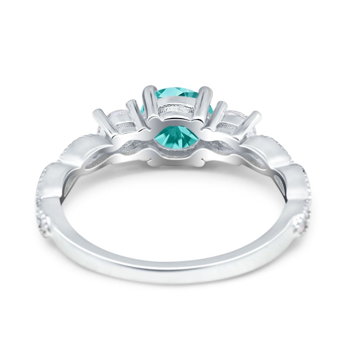 Art Deco Vintage Round Simulated Paraiba Tourmaline CZ Engagement Ring