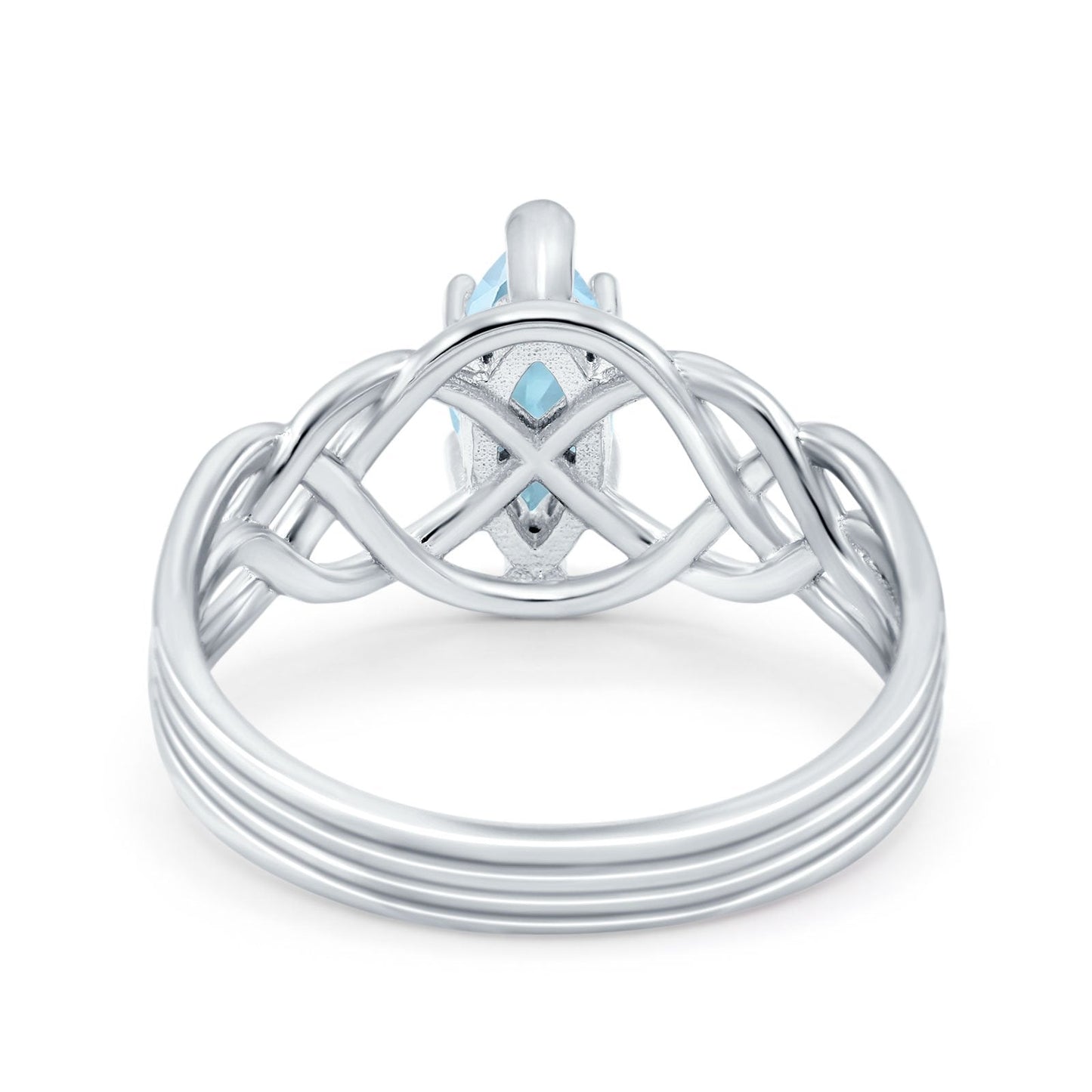 Art Deco Crisscross Wedding Ring Marquise Simulated Aquamarine CZ