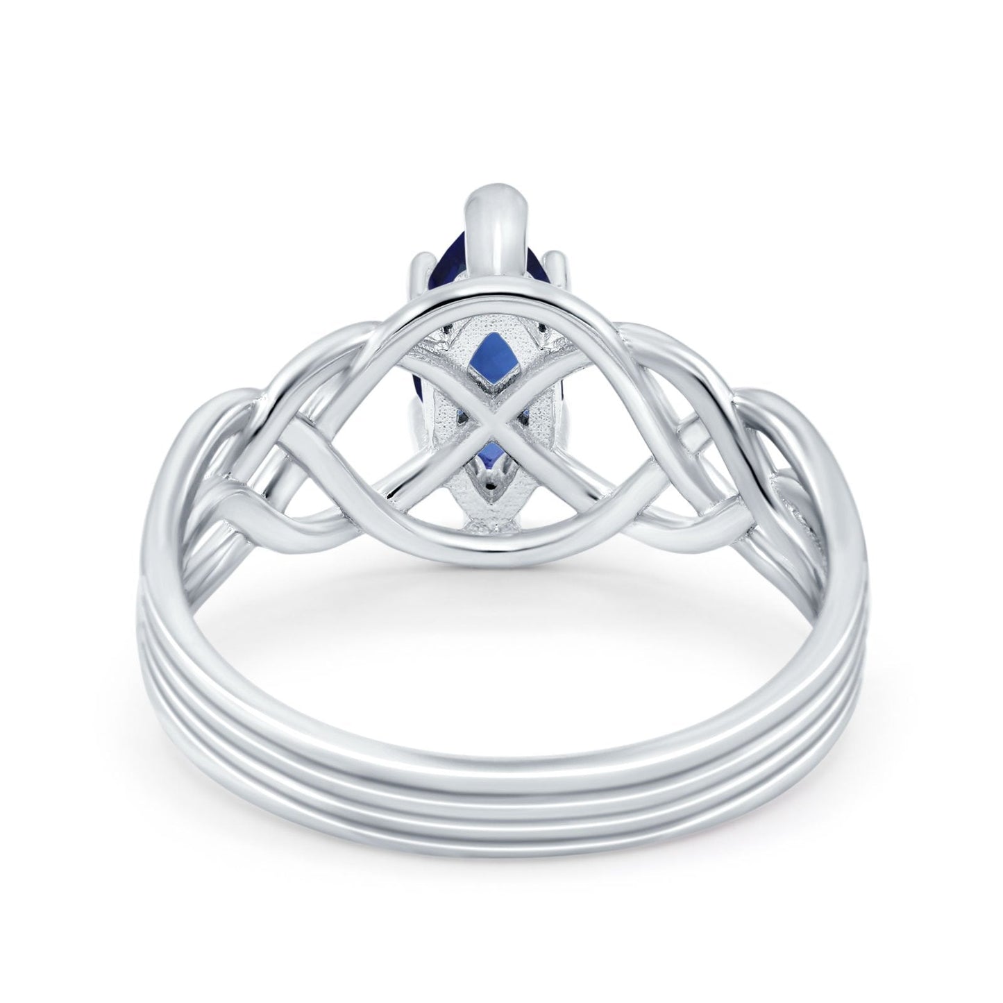 Art Deco Crisscross Wedding Ring Marquise Simulated Blue Sapphire CZ