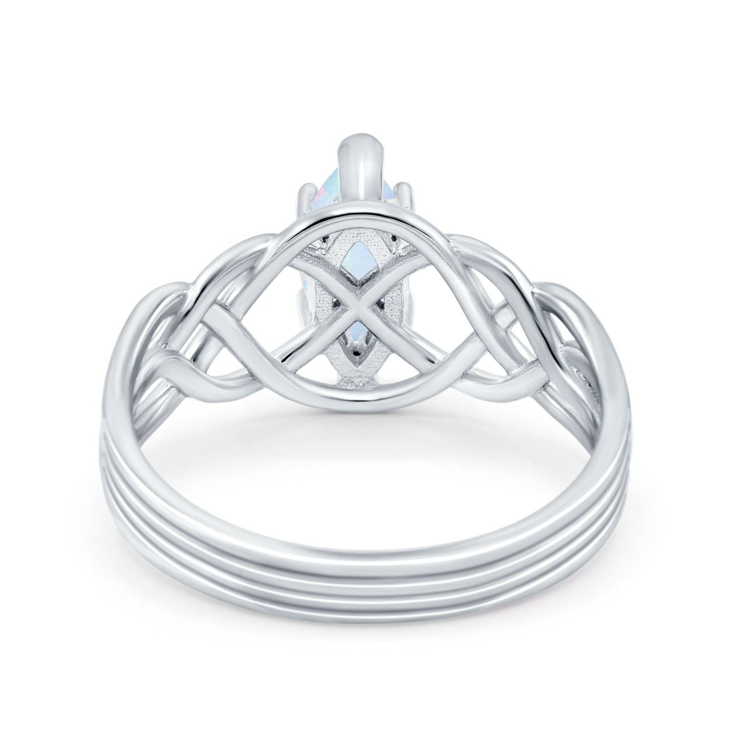 Art Deco Crisscross Wedding Ring Marquise Lab Created White Opal