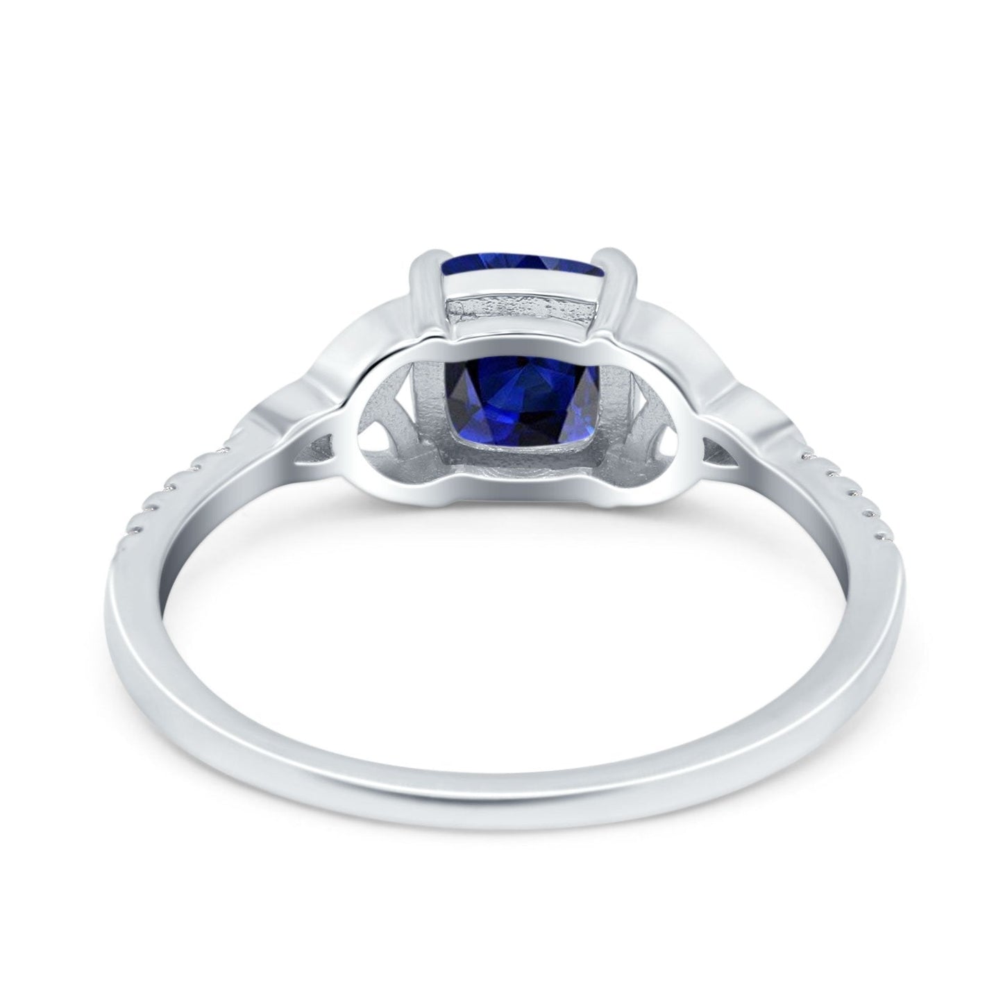 Cushion Cut Celtic Art Deco Wedding Engagement Bridal Ring Round Simulated Blue Sapphire CZ