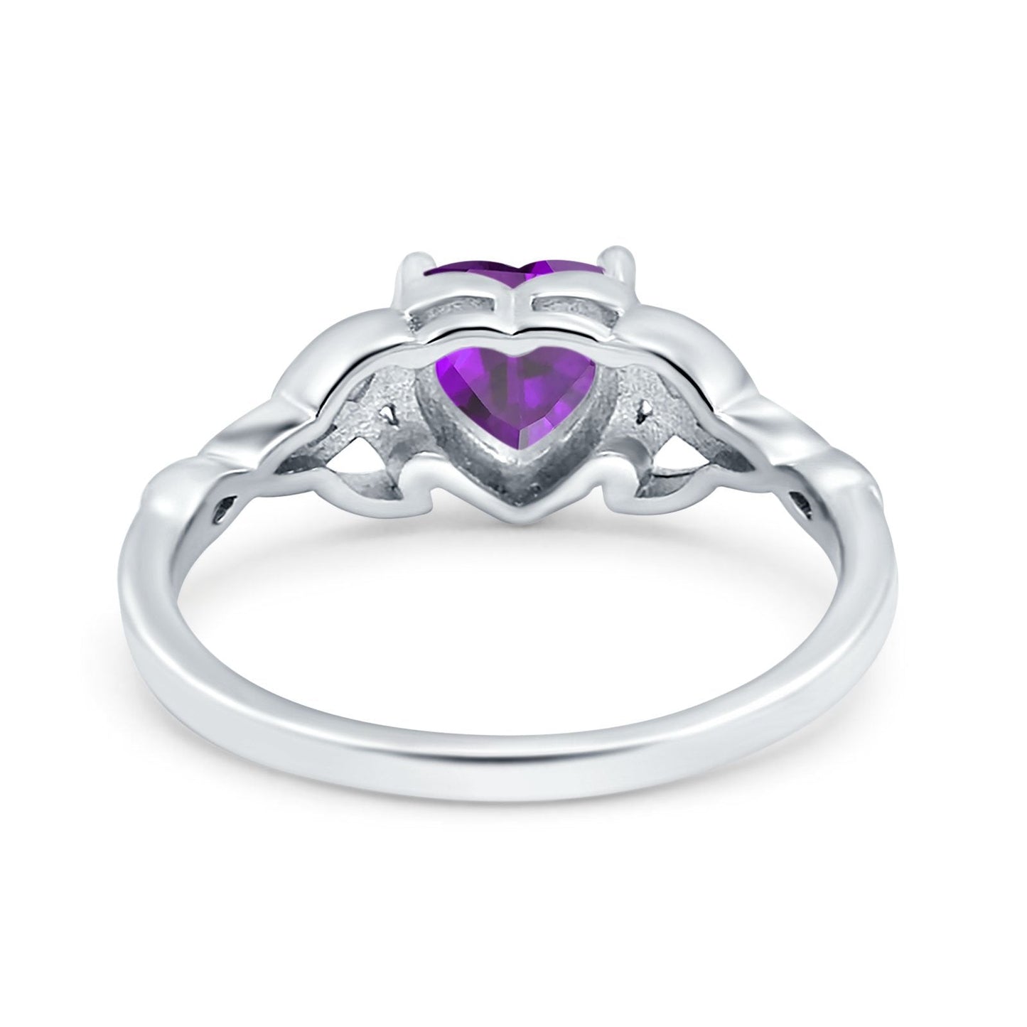 Heart Celtic Wedding Promise Ring Simulated Amethyst CZ