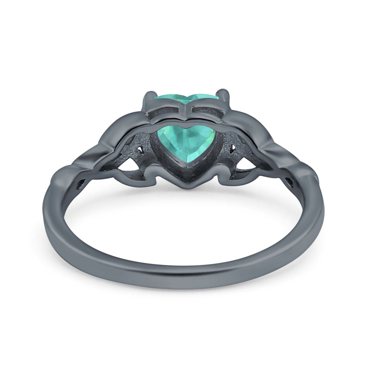 Heart Celtic Wedding Promise Ring Black Tone, Simulated Paraiba Tourmaline CZ