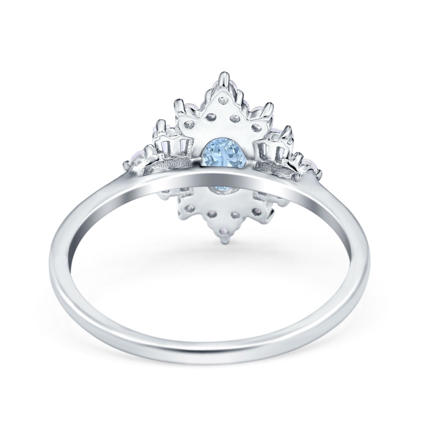 Oval Cut Halo Vintage Wedding Ring Simulated Aquamarine CZ