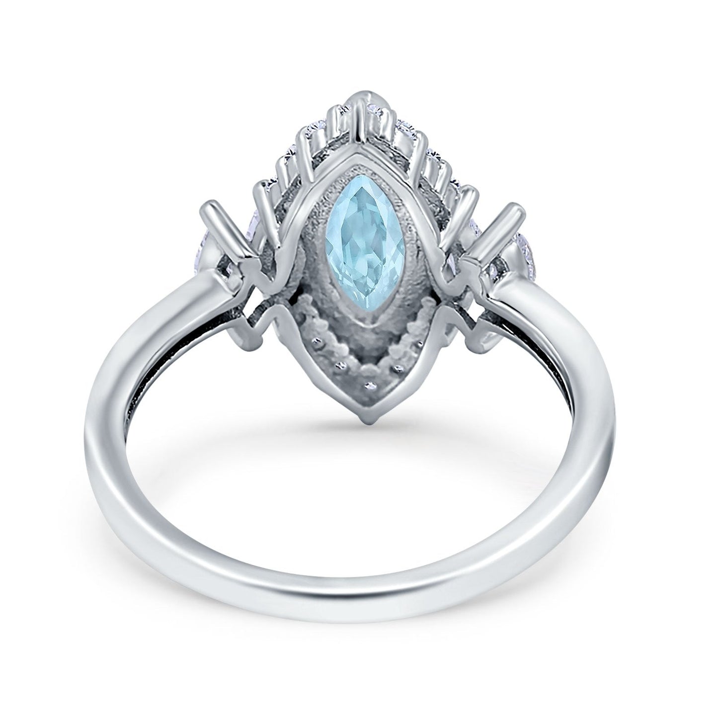 Marquise Vintage Wedding Ring Simulated Aquamarine CZ