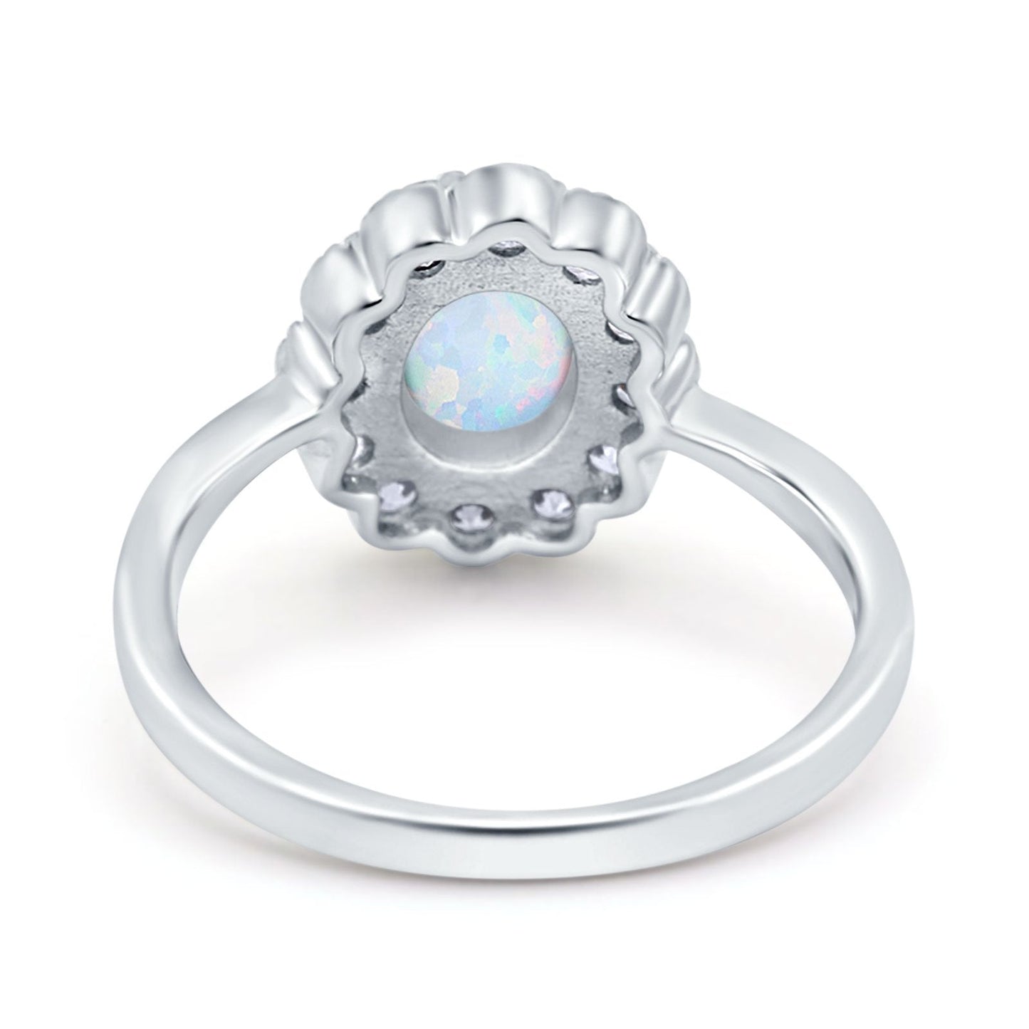 Vintage Floral Engagement Ring Oval Lab Created White Opal