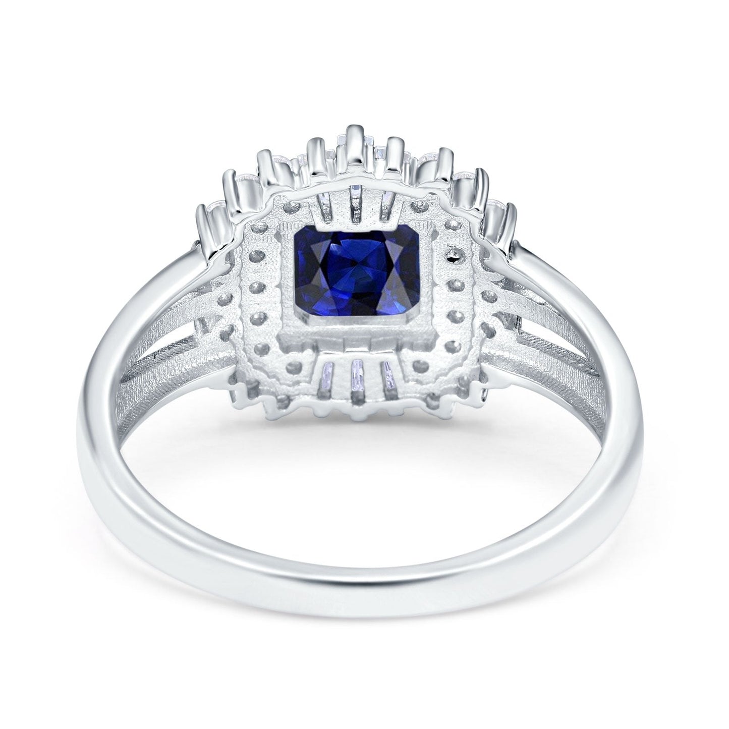 Cushion Cut Art Deco Wedding Ring Simulated Blue Sapphire CZ