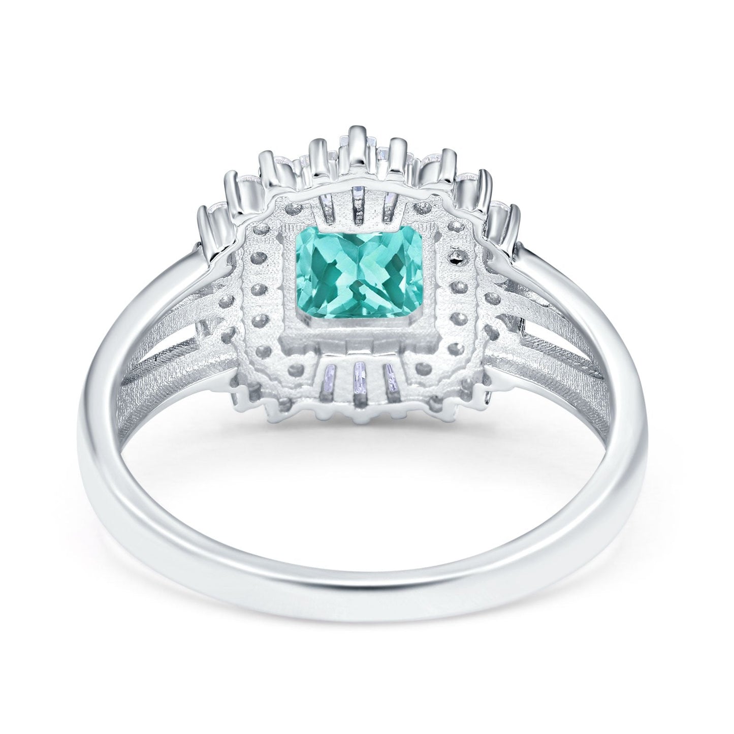 Cushion Cut Art Deco Wedding Ring Simulated Paraiba Tourmaline CZ