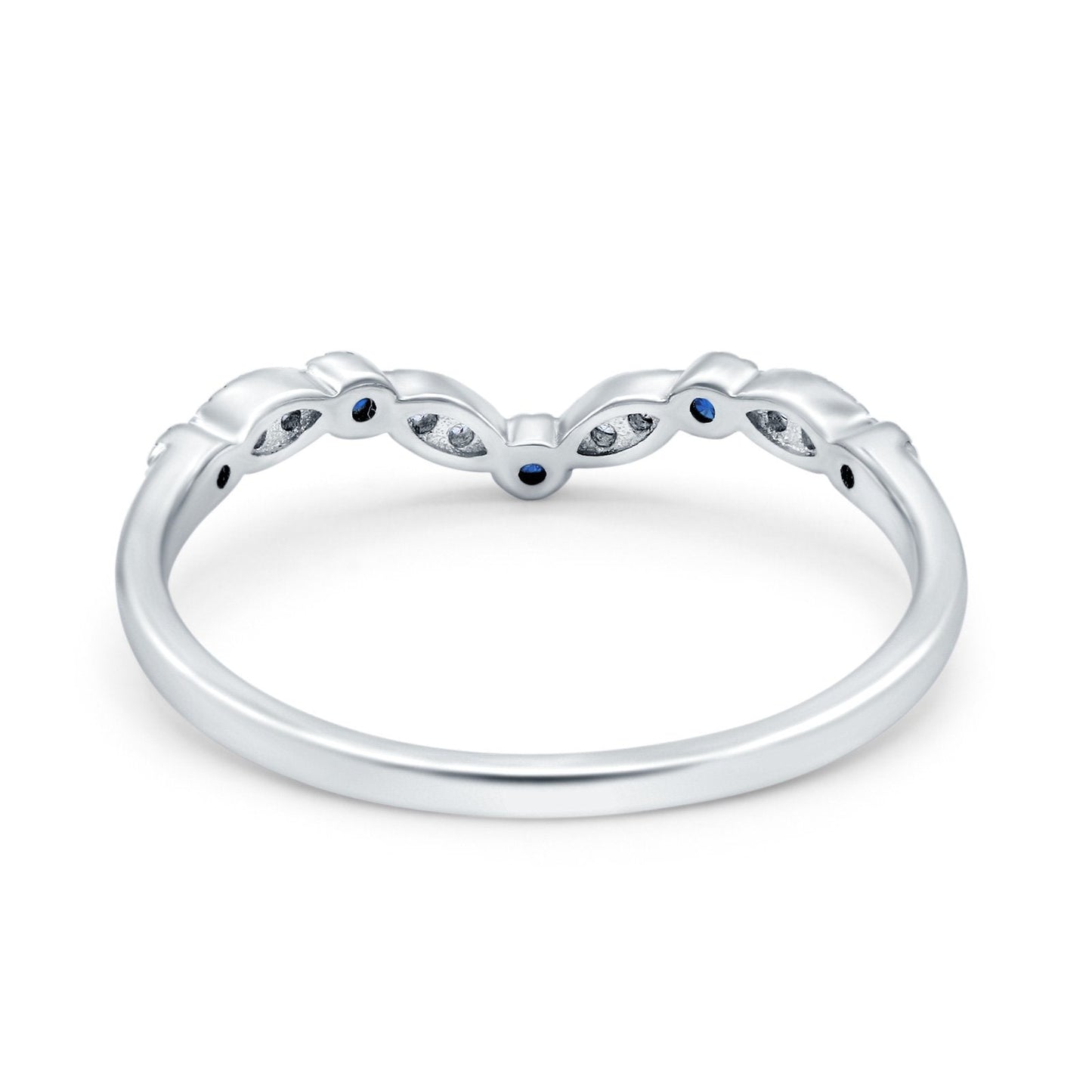 Curved Marquise Half Eternity Stackable Ring Simulated Blue Sapphire CZ