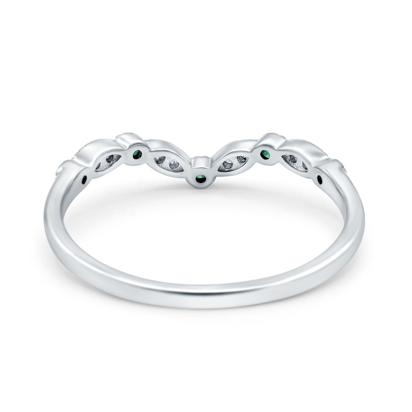 Curved Marquise Half Eternity Stackable Ring Simulated Green Emerald CZ