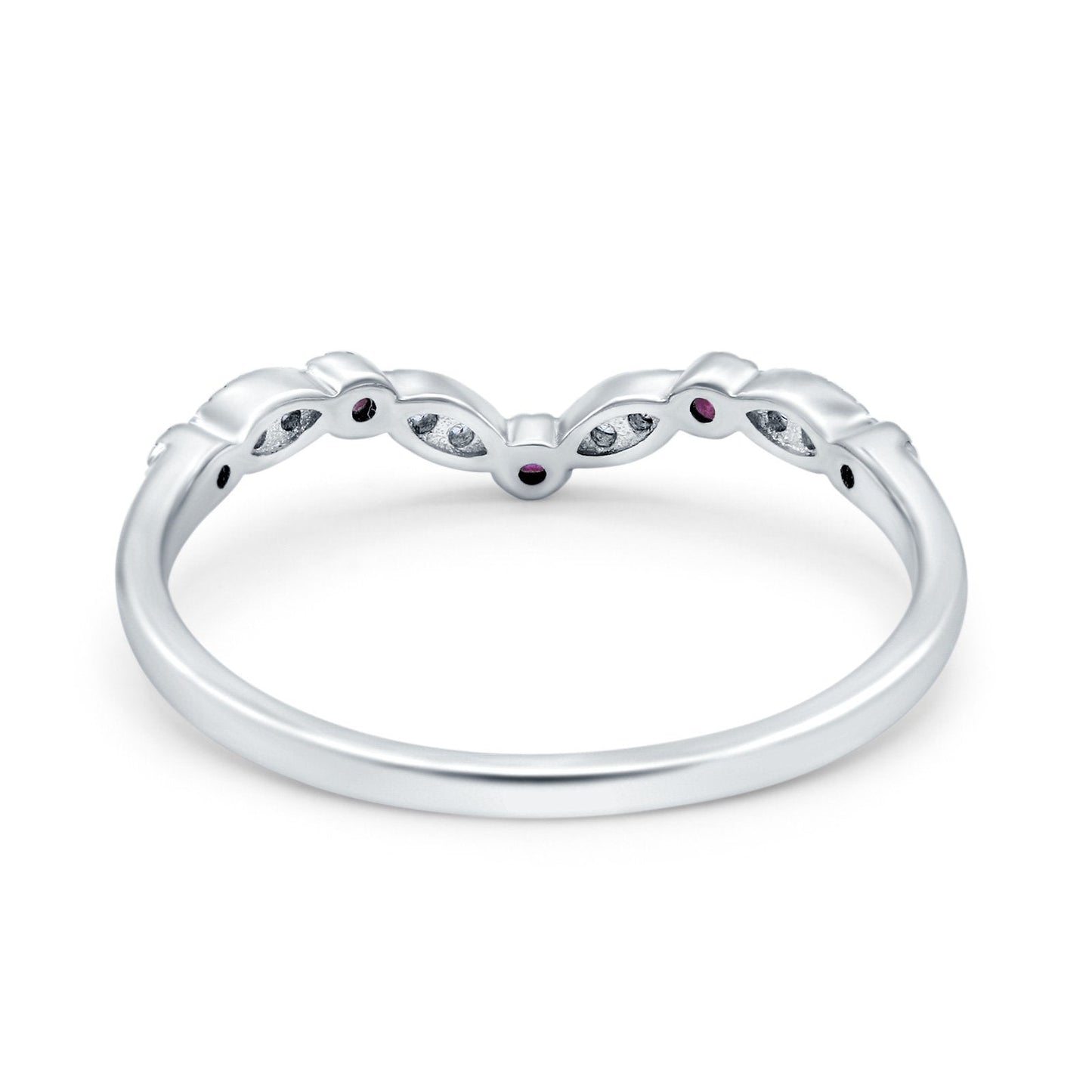 Curved Marquise Half Eternity Stackable Ring Simulated Ruby CZ