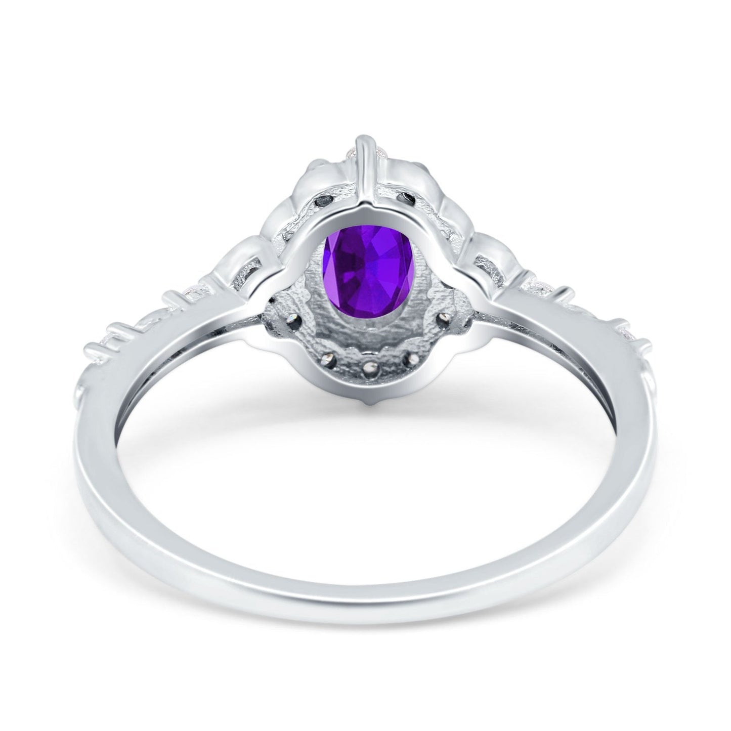 Oval Accent Vintage Simulated Amethyst CZ Engagement Ring