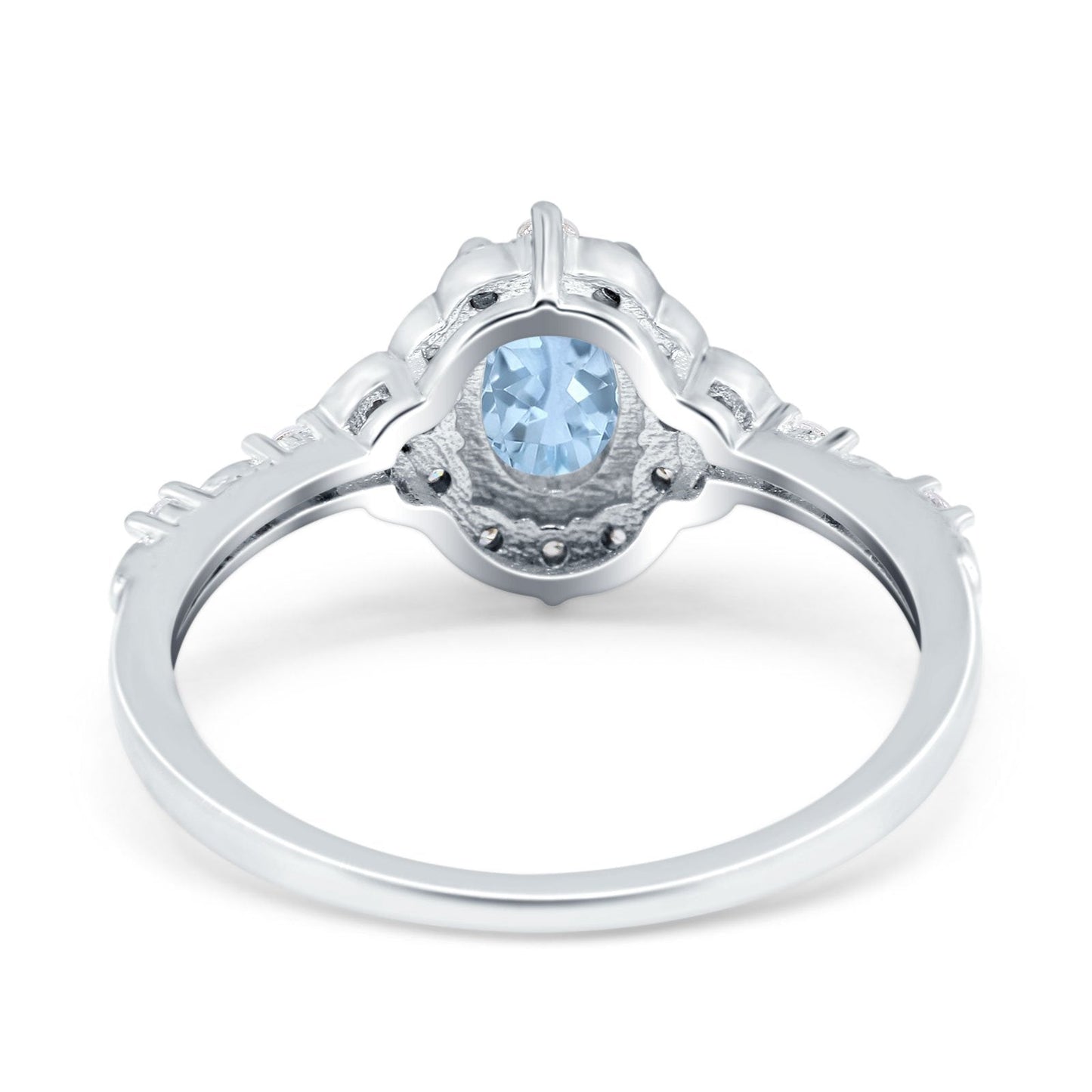 Oval Engagement Ring Accent Vintage Simulated Aquamarine CZ