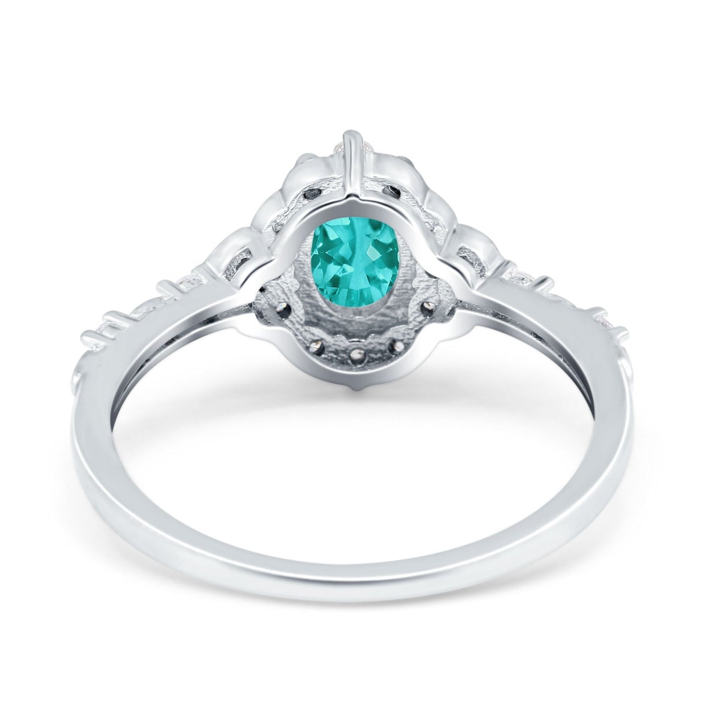 Oval Accent Vintage Simulated Paraiba Tourmaline CZ Engagement Ring