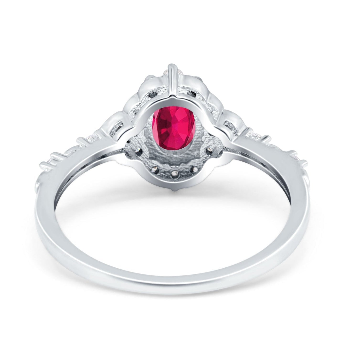 Oval Engagement Ring Accent Vintage Simulated Ruby CZ