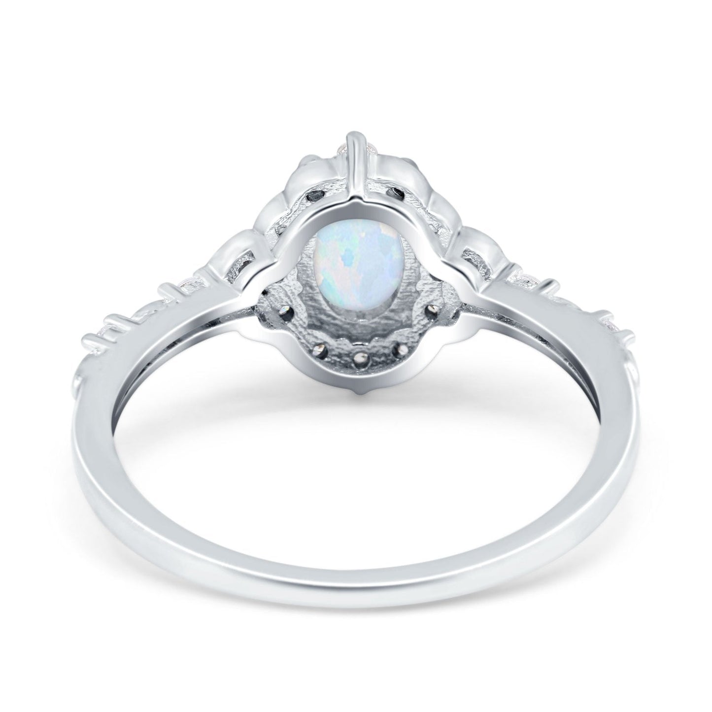 Oval Accent Vintage Lab Created White Opal Engagement Ring