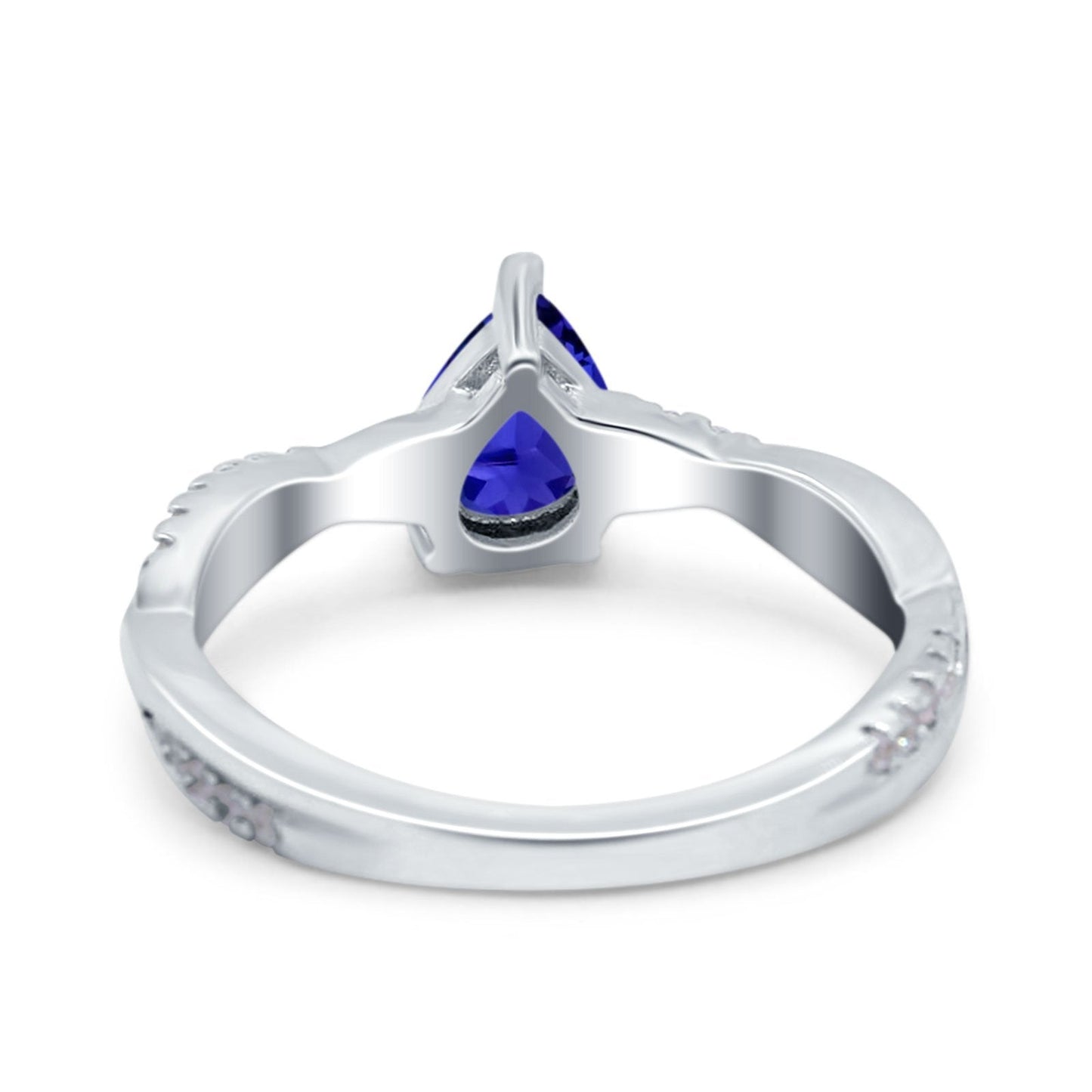 Pear Art Deco Twisted Simulated Blue Sapphire CZ Wedding Ring