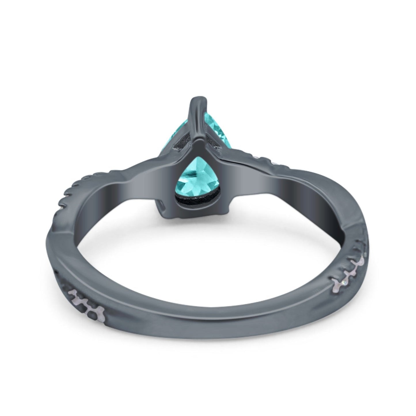 Pear Art Deco Twisted Black Tone, Simulated Paraiba Tourmaline CZ Ring