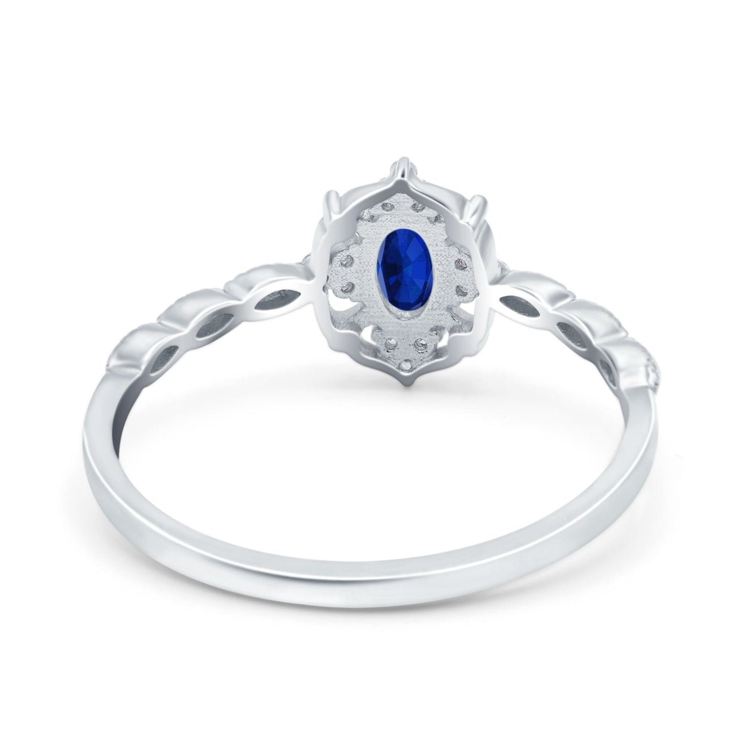 Oval Vintage Floral Engagement Ring Simulated Blue Sapphire CZ