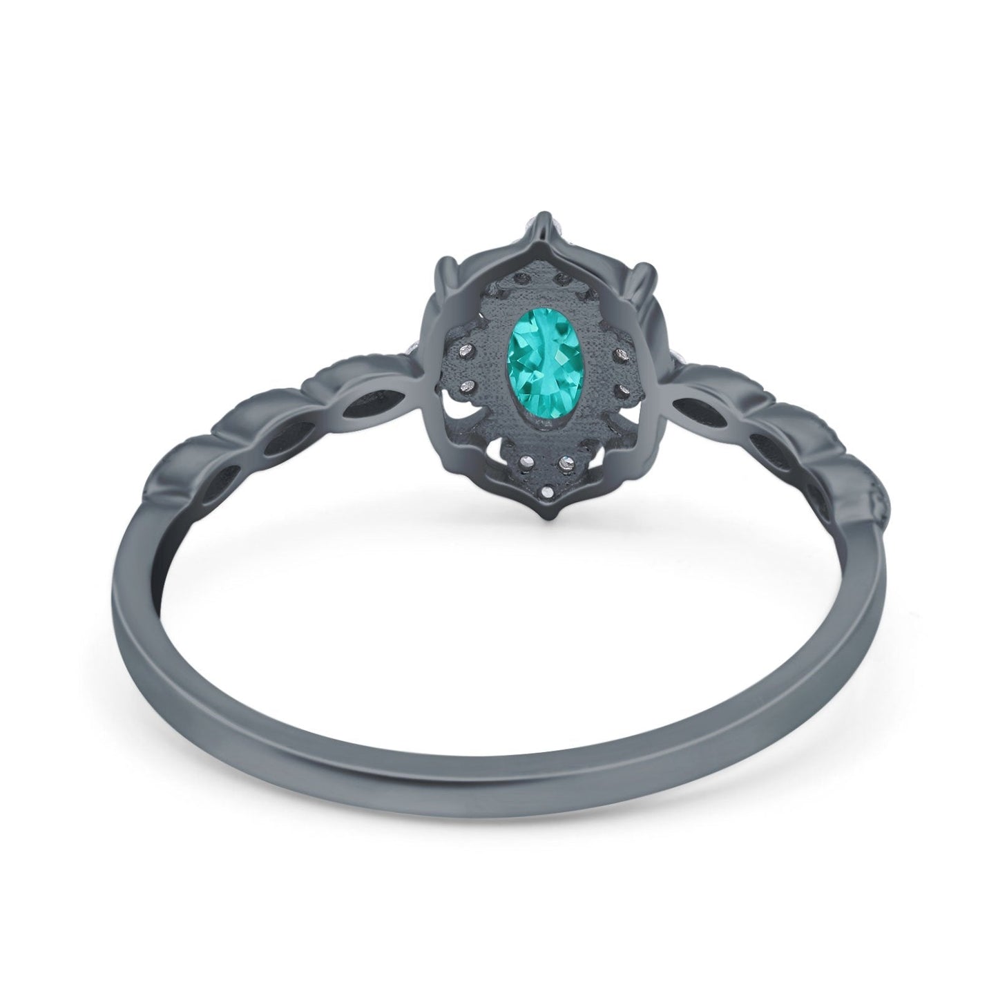 Oval Vintage Floral Engagement Ring Black Tone, Simulated Paraiba Tourmaline CZ