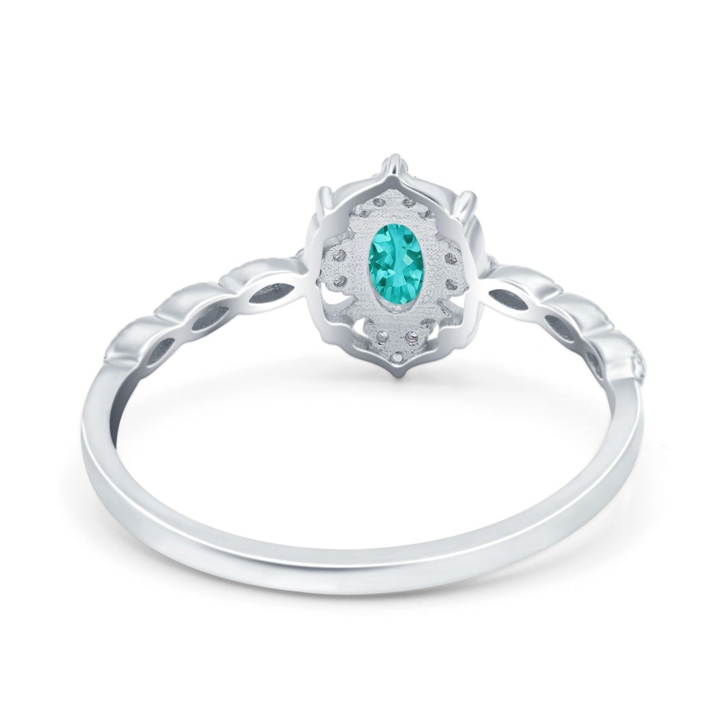 Oval Vintage Floral Engagement Ring Simulated Paraiba Tourmaline CZ