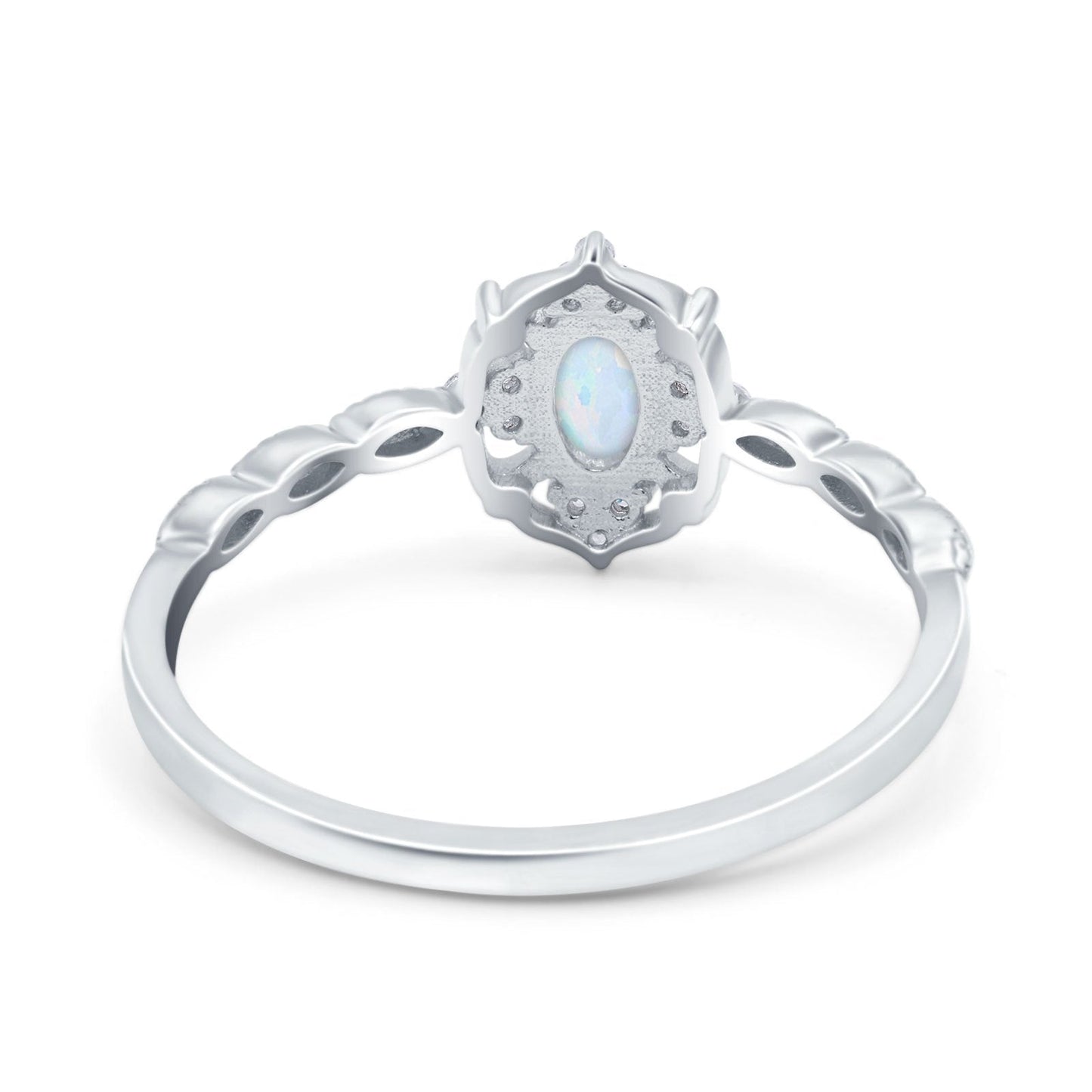 Oval Vintage Floral Engagement Ring Lab Created White Opal