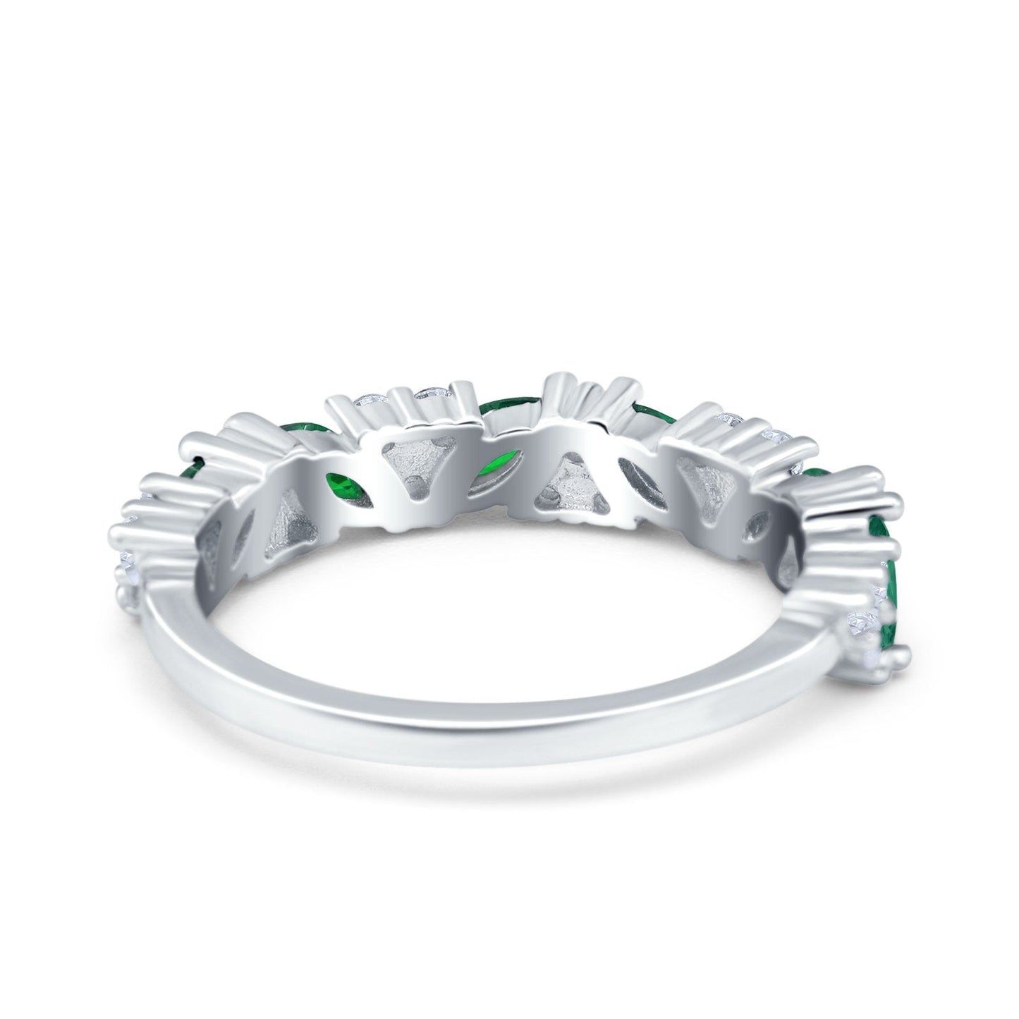 Art Deco Eternity Marquise Wedding Band Ring Simulated Green Emerald CZ