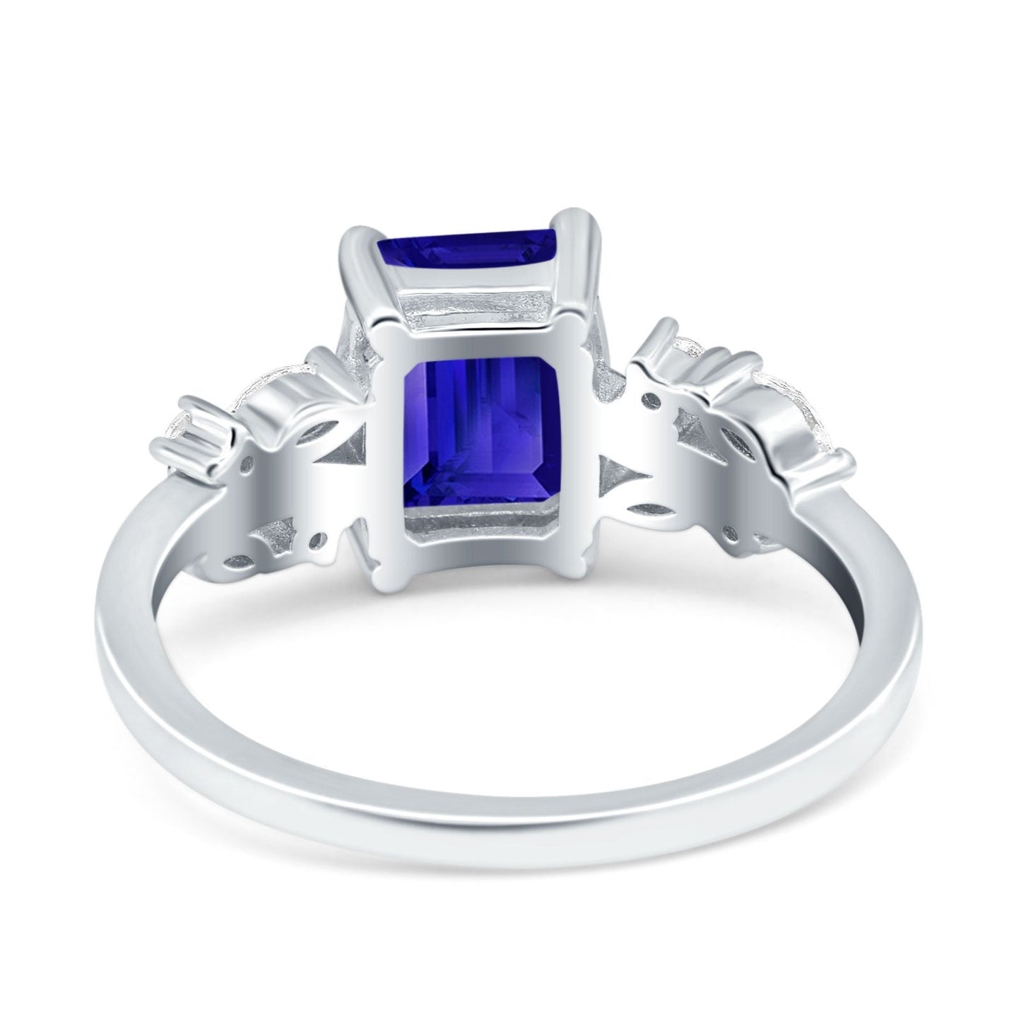 Emerald Cut Art Deco Engagement Wedding Bridal Ring Round Marquise Simulated Blue Sapphire CZ