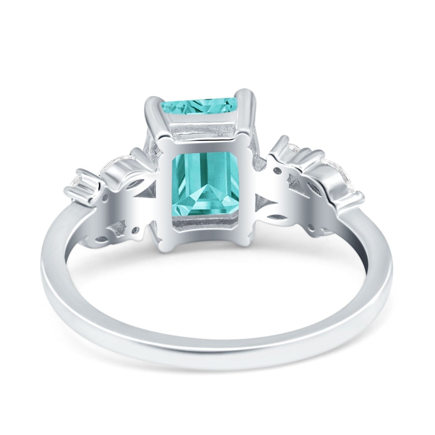 Emerald Cut Art Deco Engagement Wedding Bridal Ring Round Marquise Simulated Paraiba Tourmaline CZ