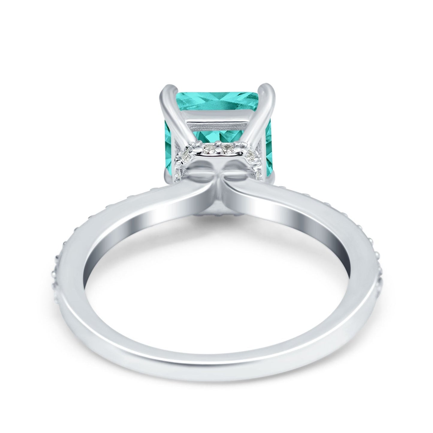 Cushion Cut Vintage Round Simulated Paraiba Tourmaline CZ Wedding Bridal Ring