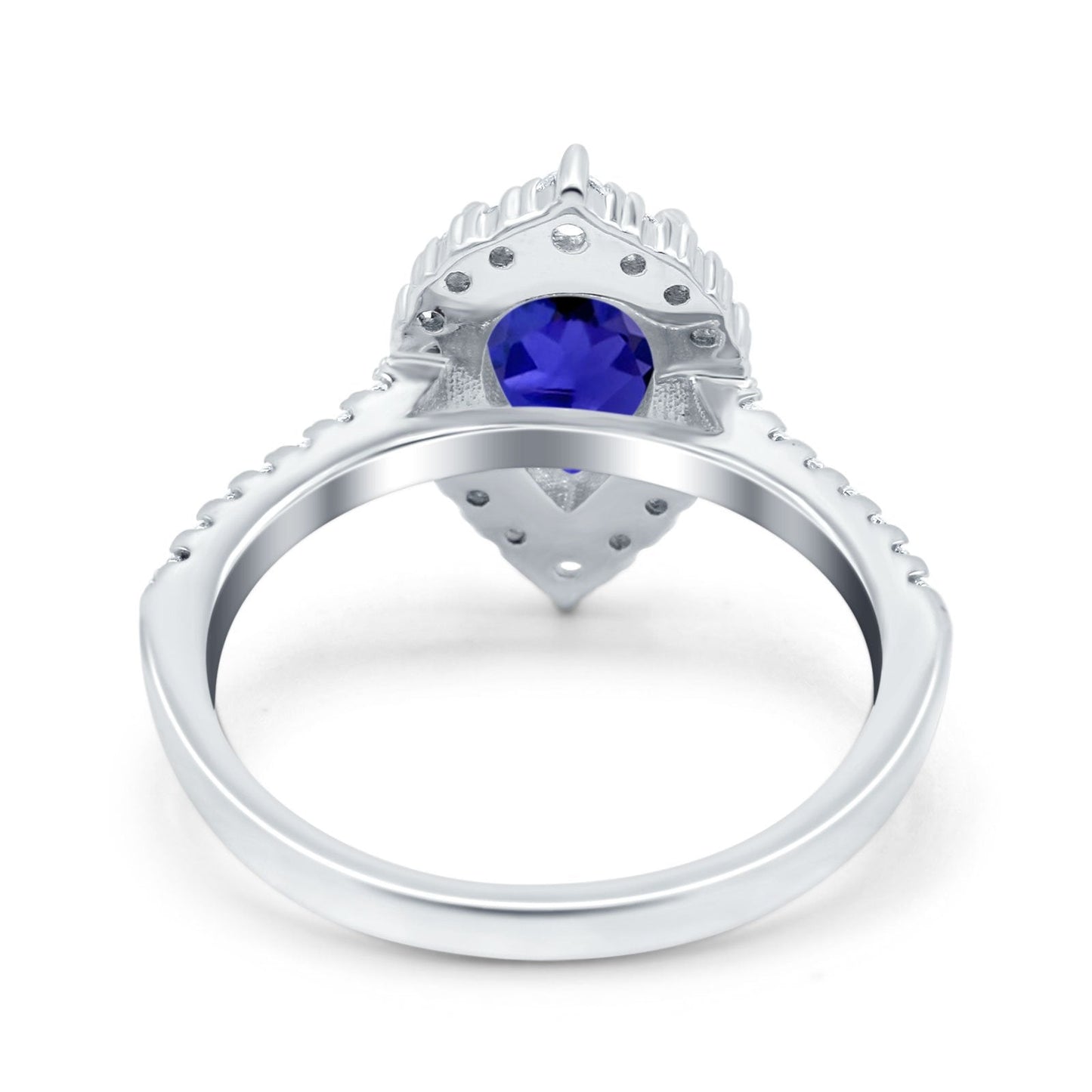 Teardrop Pear Art Deco Wedding Ring Simulated Blue Sapphire CZ