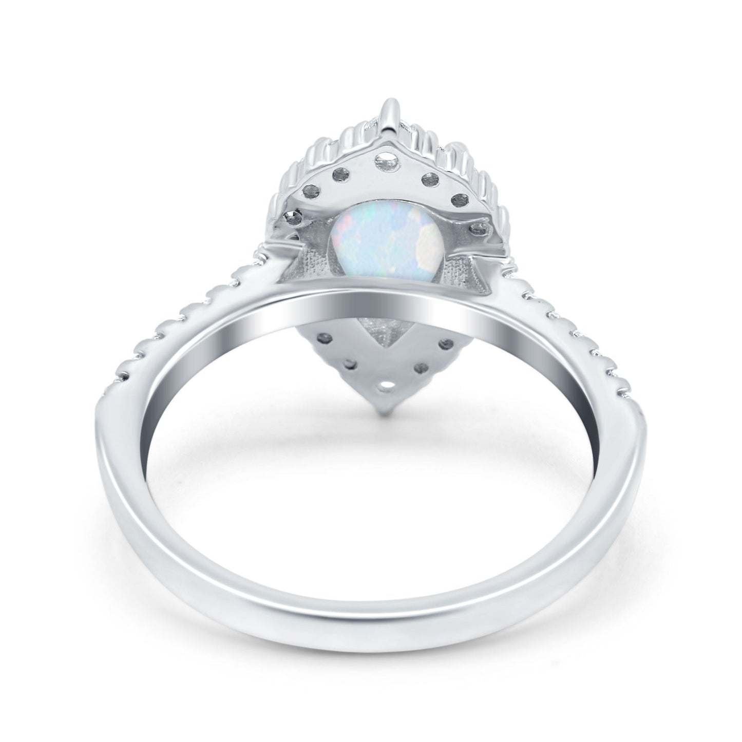 Teardrop Pear Art Deco Wedding Ring Lab Created White Opal