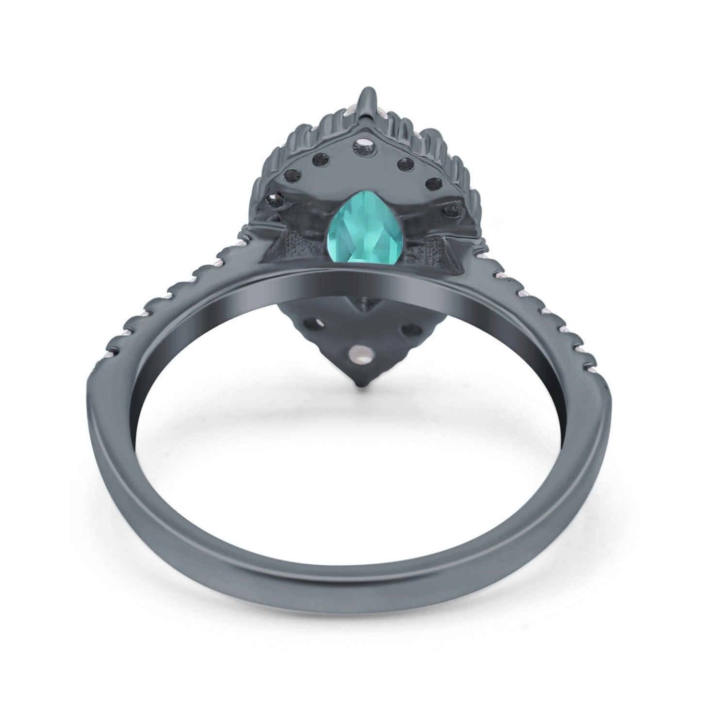 Halo Marquise Art Deco Black Tone, Simulated Paraiba Tourmaline CZ Wedding Ring