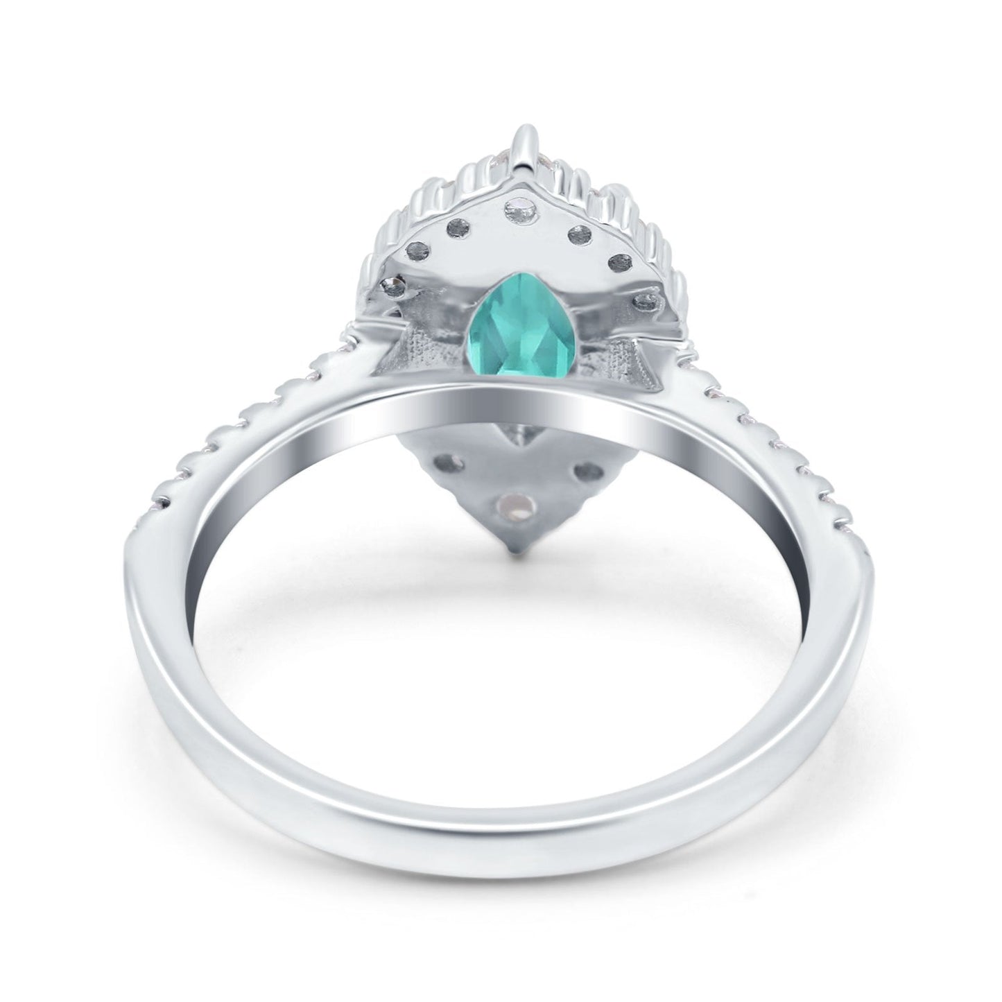 Halo Marquise Art Deco Wedding Ring Simulated Paraiba Tourmaline CZ