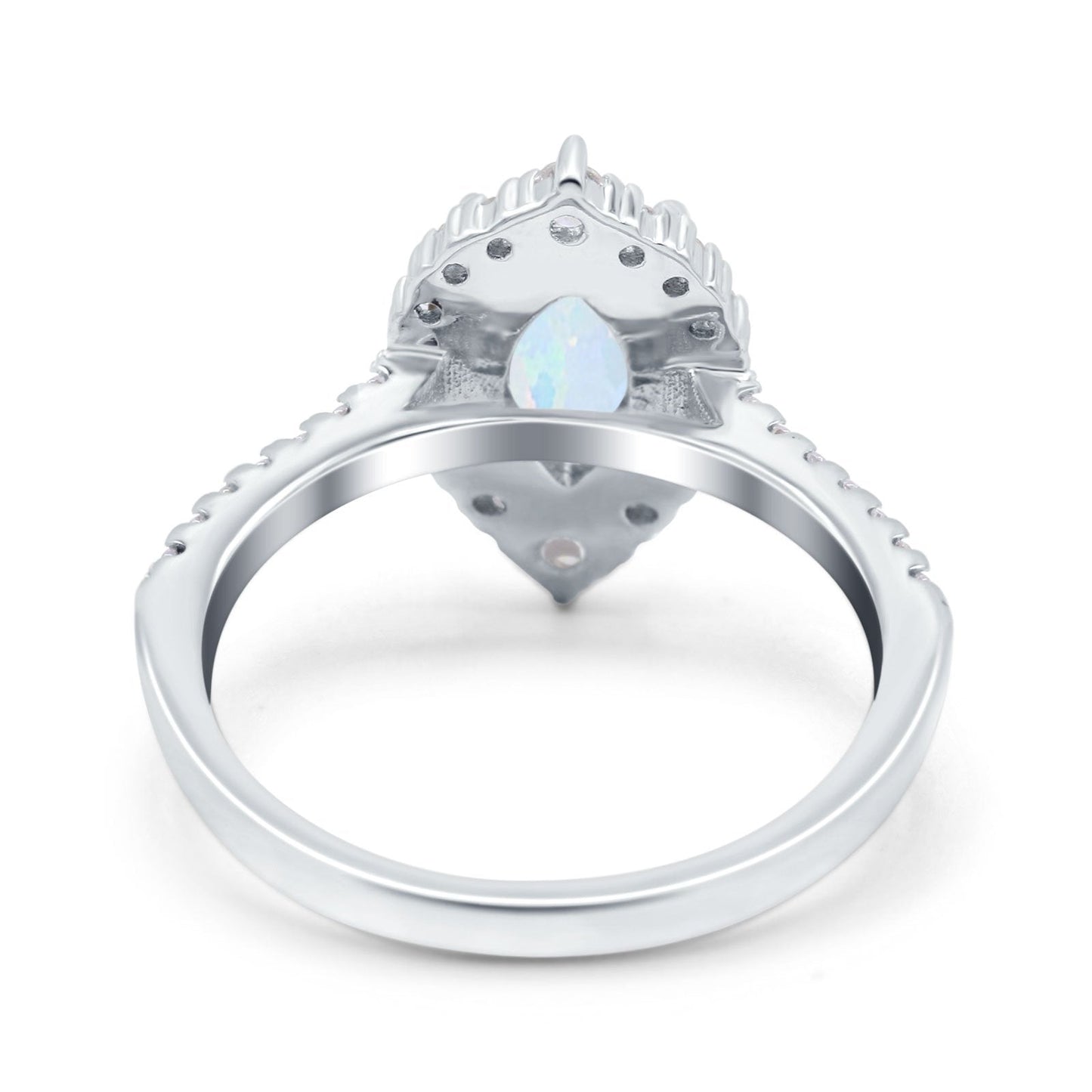 Halo Marquise Art Deco Wedding Ring Lab Created White Opal