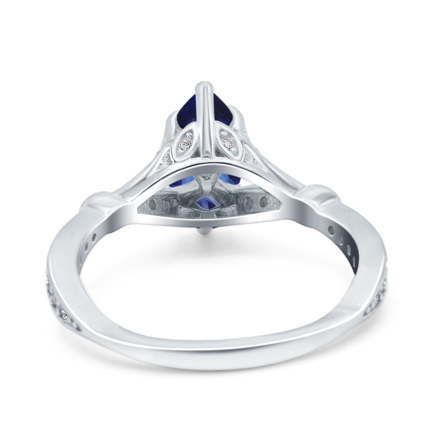 Marquise Art Deco Simulated Blue Sapphire CZ Wedding Bridal Ring