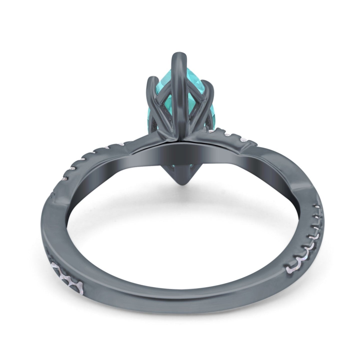 Infinity Twist Marquise Wedding Ring Black Tone, Simulated Paraiba Tourmaline CZ