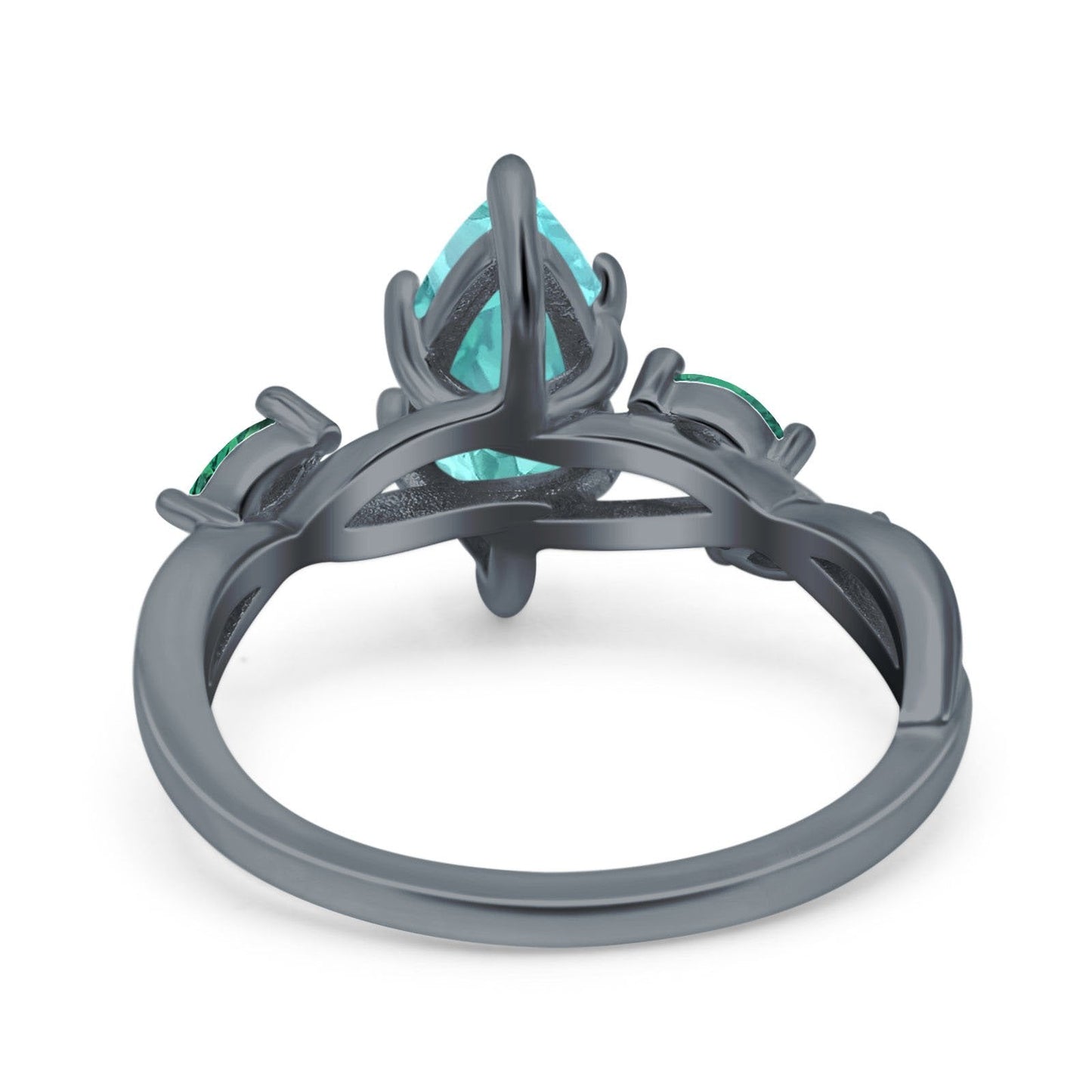 Infinity Twist Emerald Marquise Black Tone, Simulated Paraiba Tourmaline CZ Wedding Ring