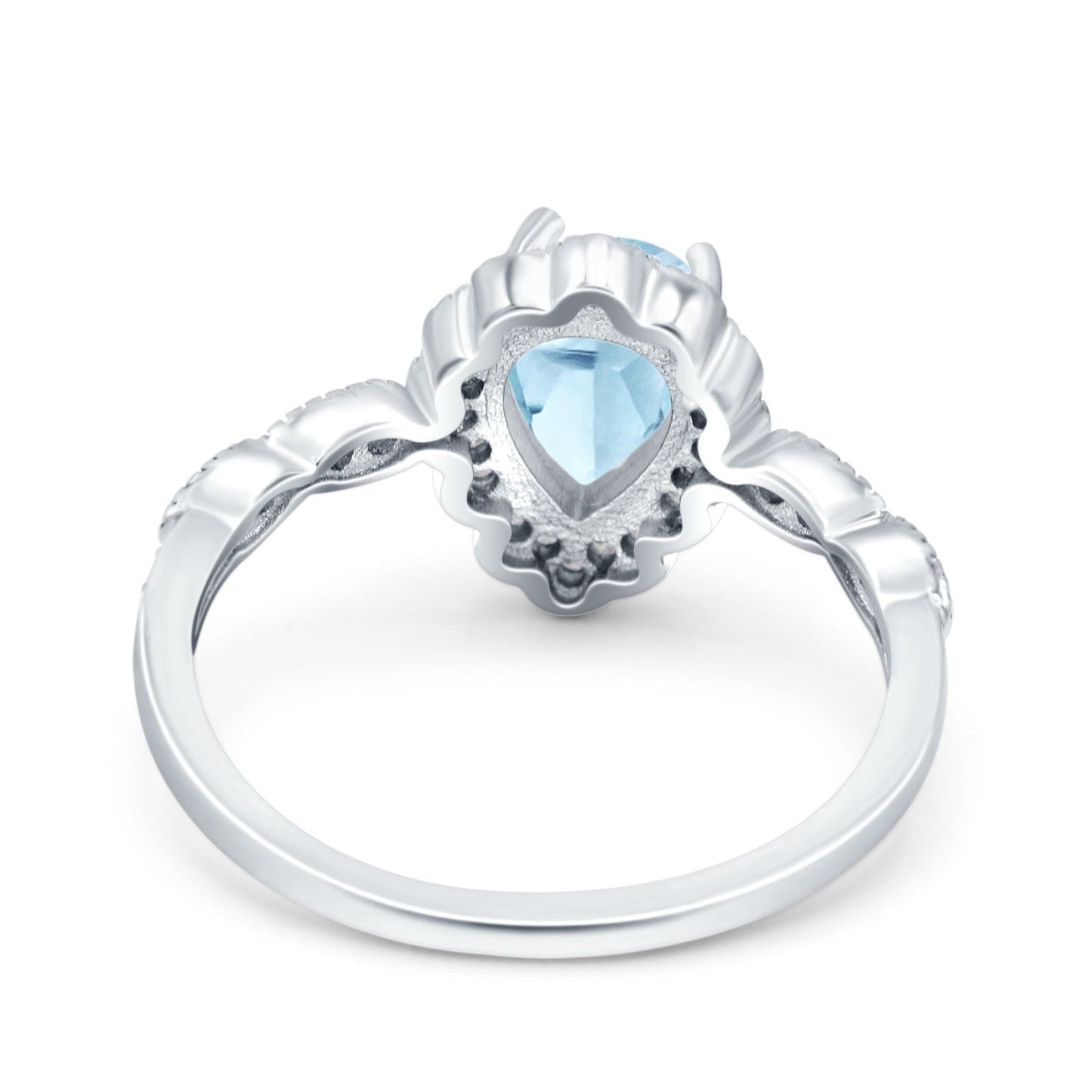 Teardrop Pear Art Deco Wedding Ring Simulated Aquamarine CZ