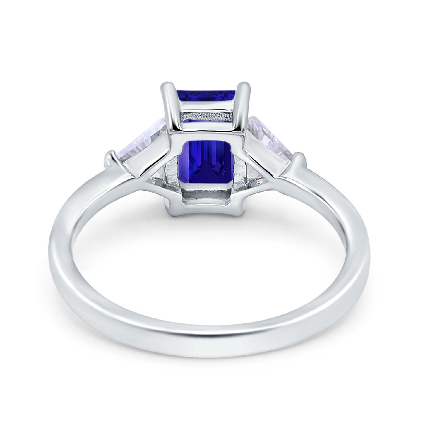 Emerald Cut Art Deco Engagement Ring Simulated Blue Sapphire CZ