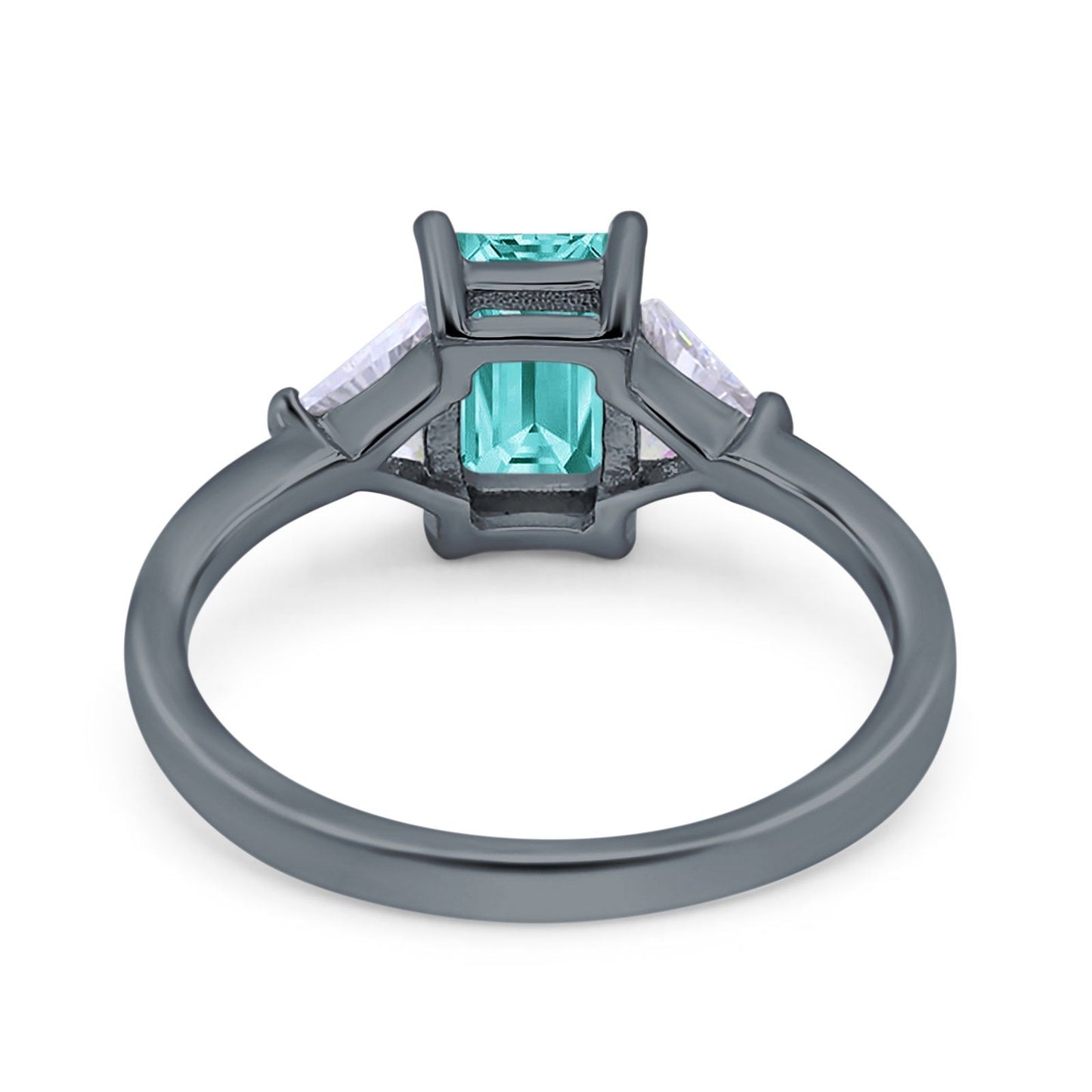 Emerald Cut Art Deco Engagement Ring Black Tone, Simulated Paraiba Tourmaline CZ