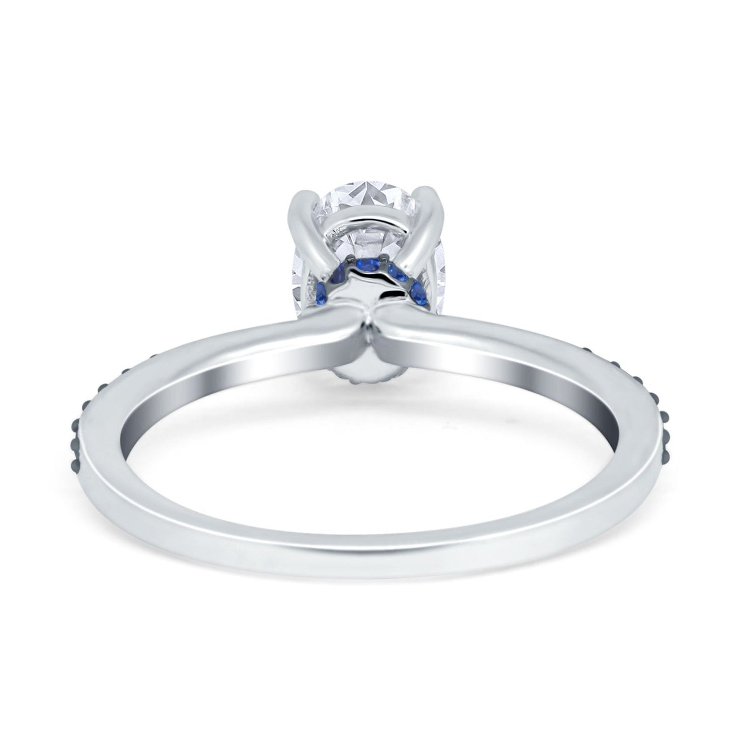 Oval Art Deco Engagement Ring Side Stone Sapphire Simulated Cubic Zirconia