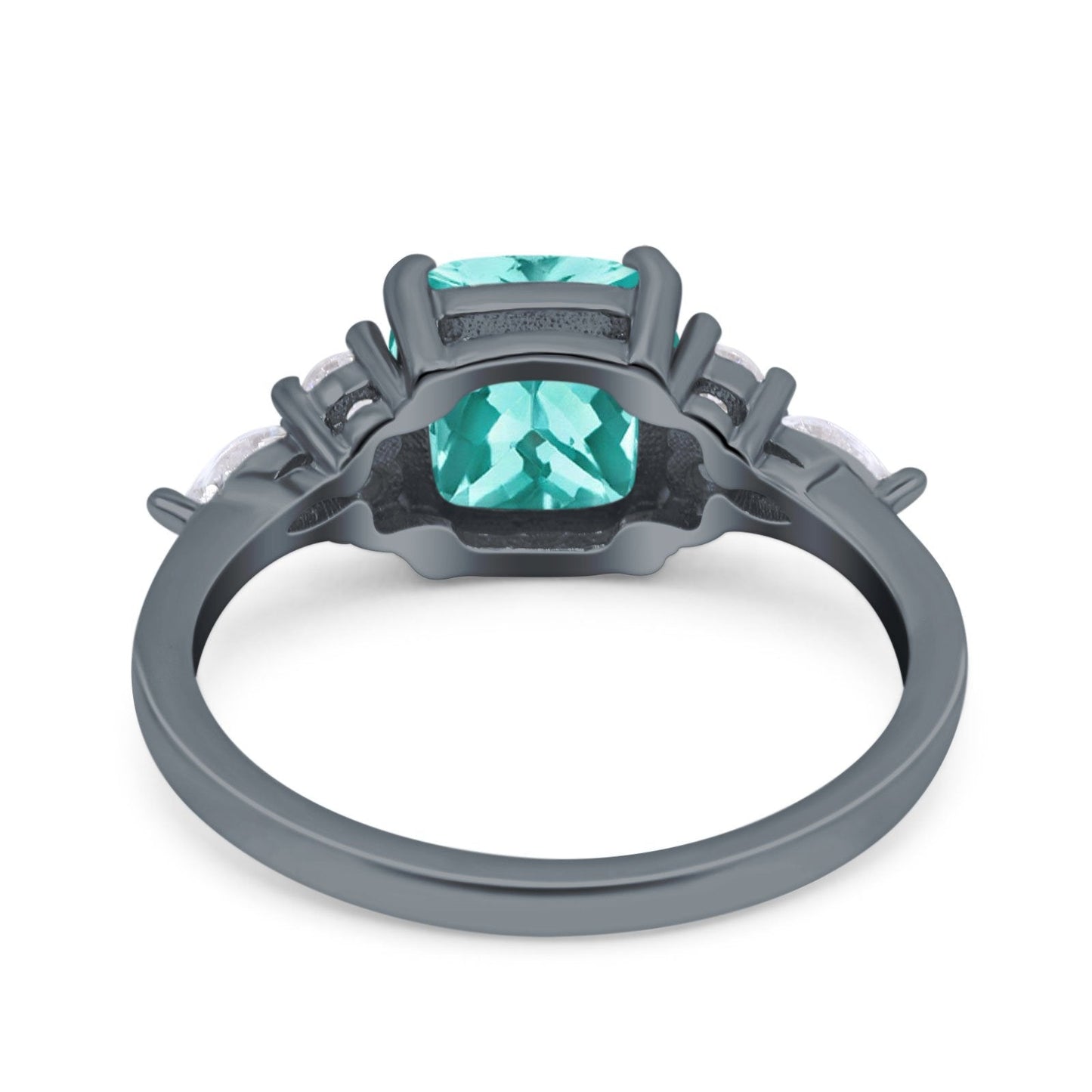 Cushion Cut Art Deco Black Tone, Simulated Paraiba Tourmaline CZ Engagement Ring