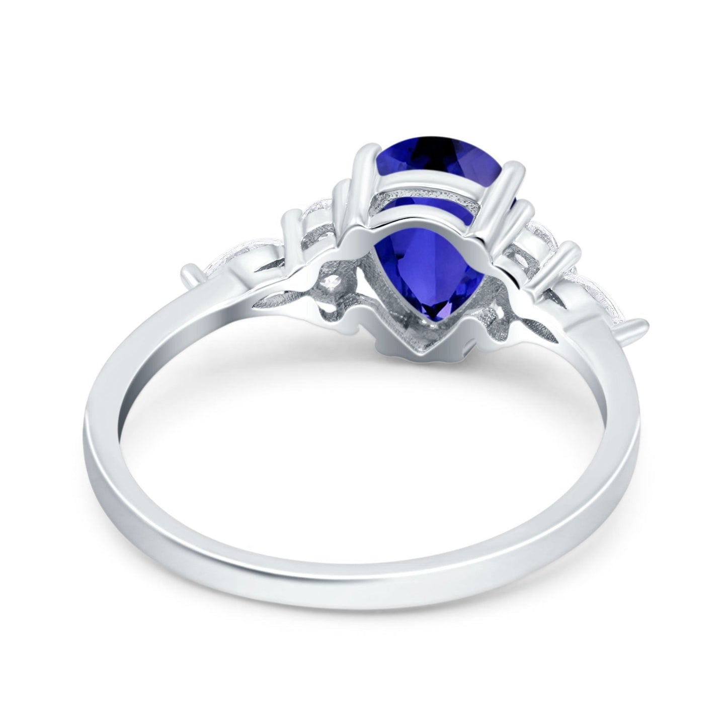 Teardrop Pear Art Deco Wedding Ring Simulated Blue Sapphire CZ